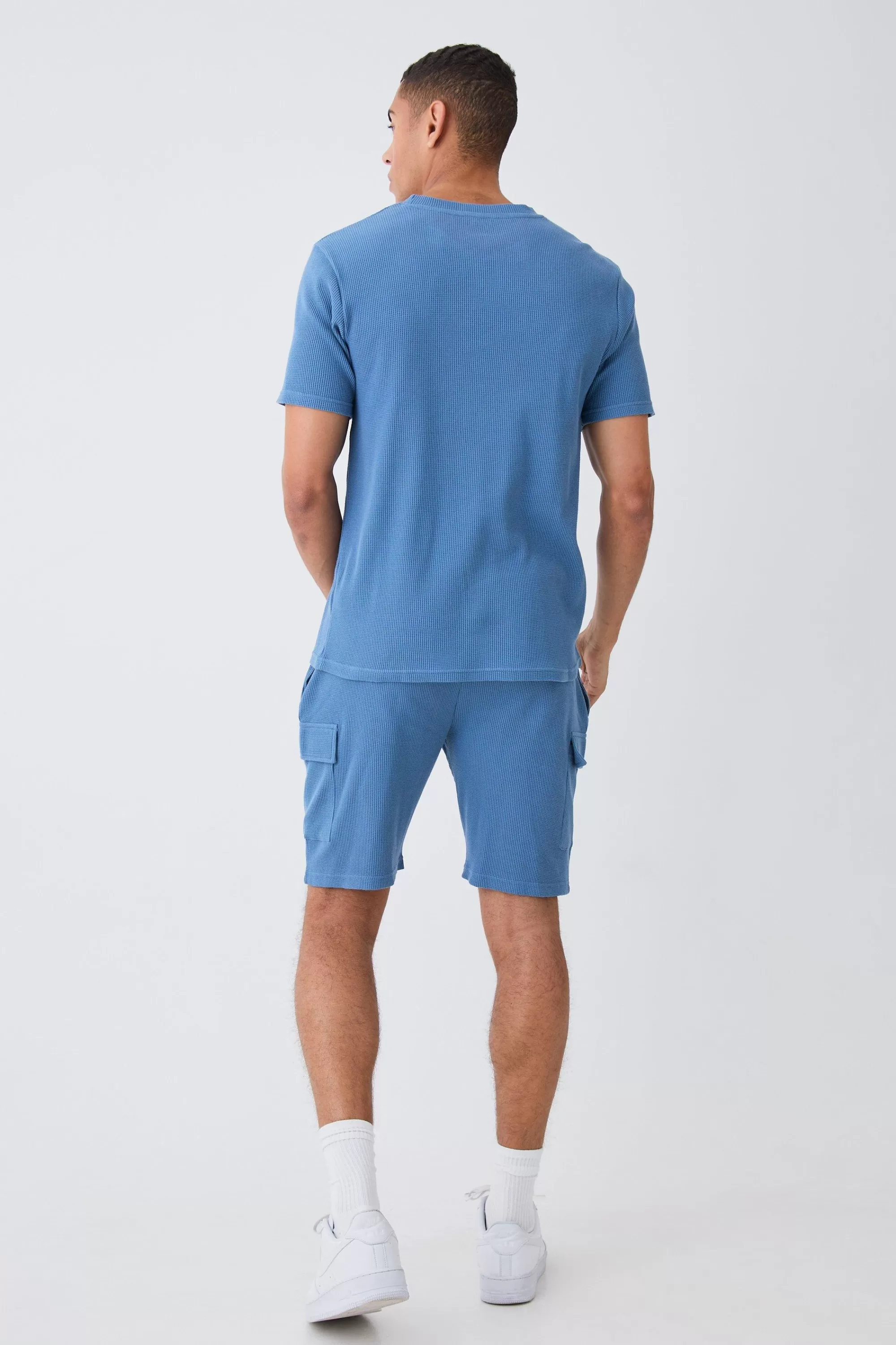 boohooMAN Slim Waffle T-shirt & Cargo Short Set | UK