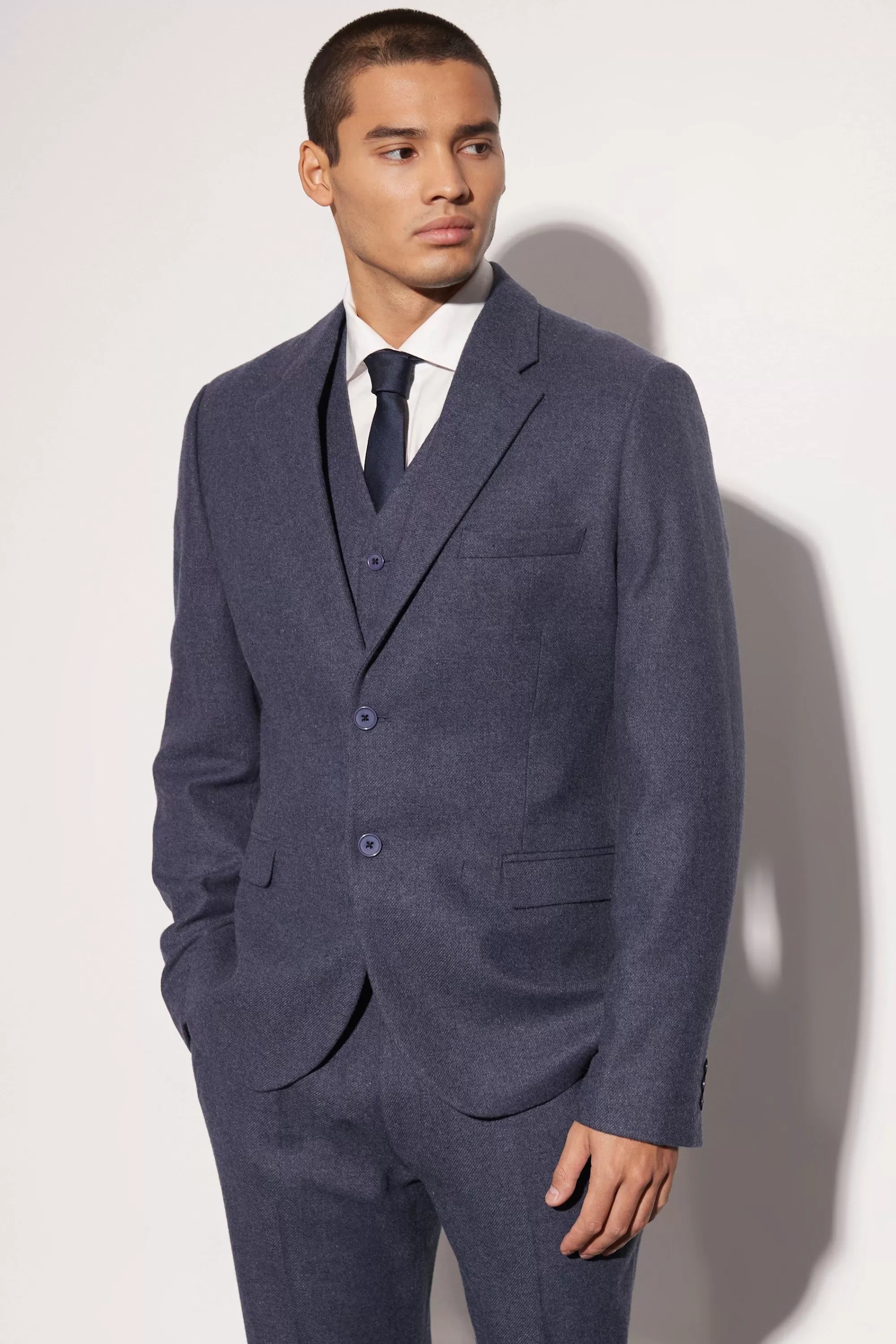boohooMAN Slim Wool Tweed Single Breasted Suit Jacket | UK