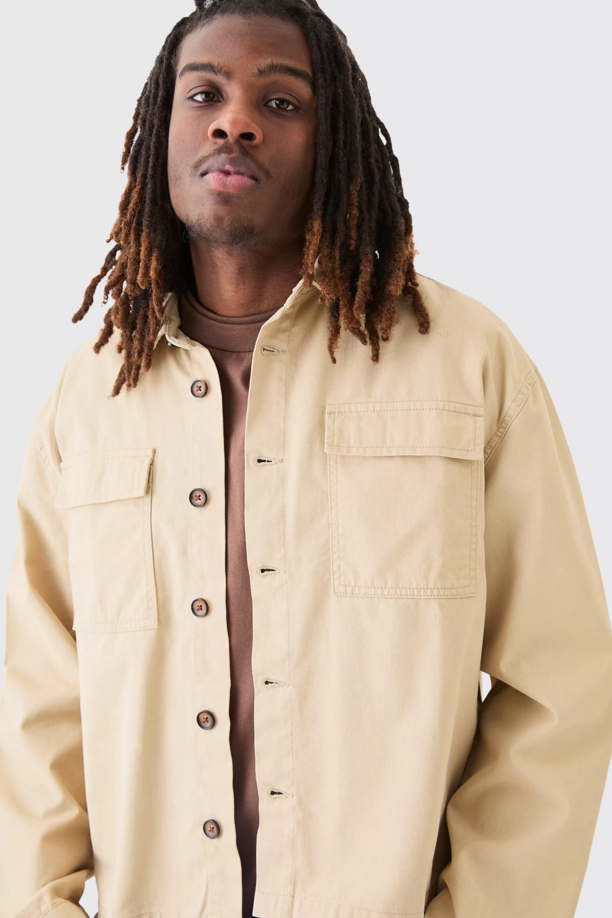 boohooMAN Smart Boxy Twill Pocket Shirt | UK