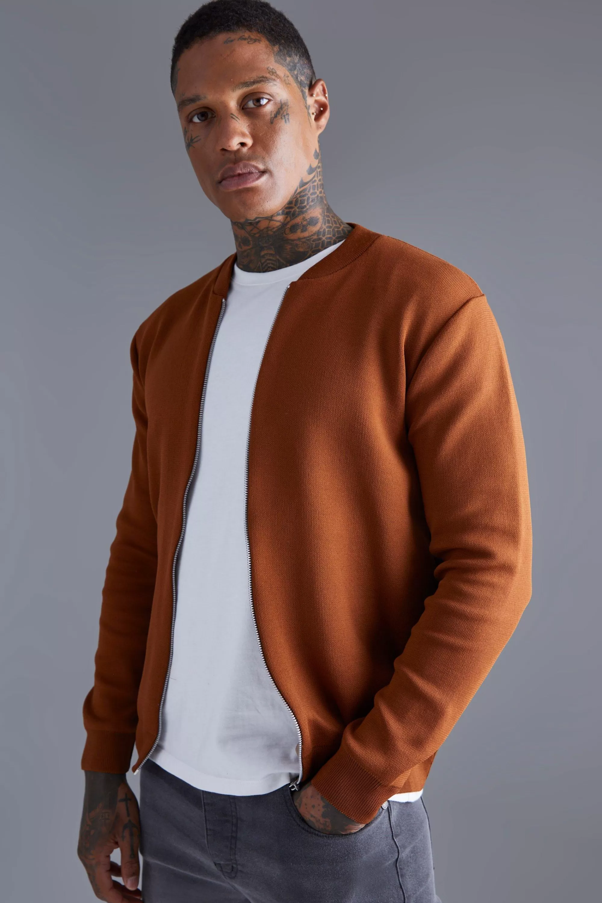 boohooMAN Smart Knitted Bomber | UK