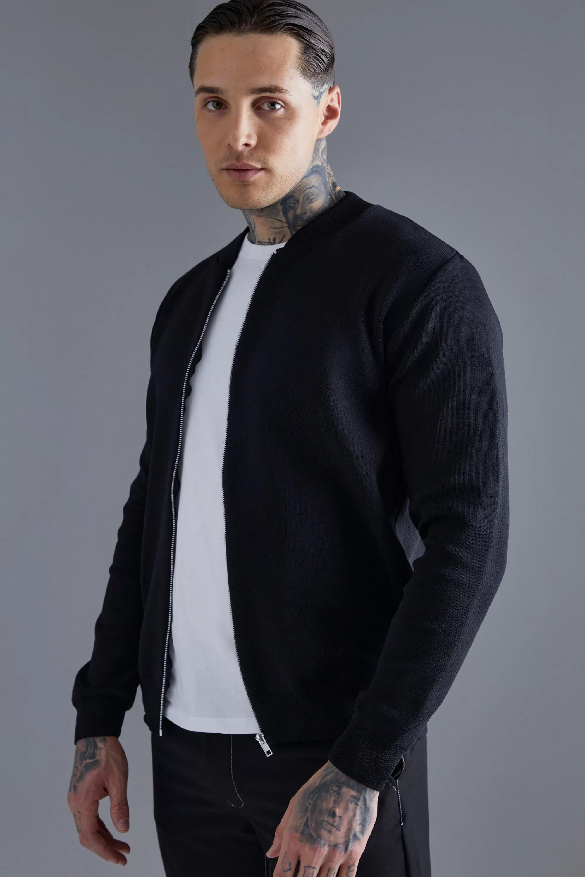 boohooMAN Smart Knitted Bomber | UK