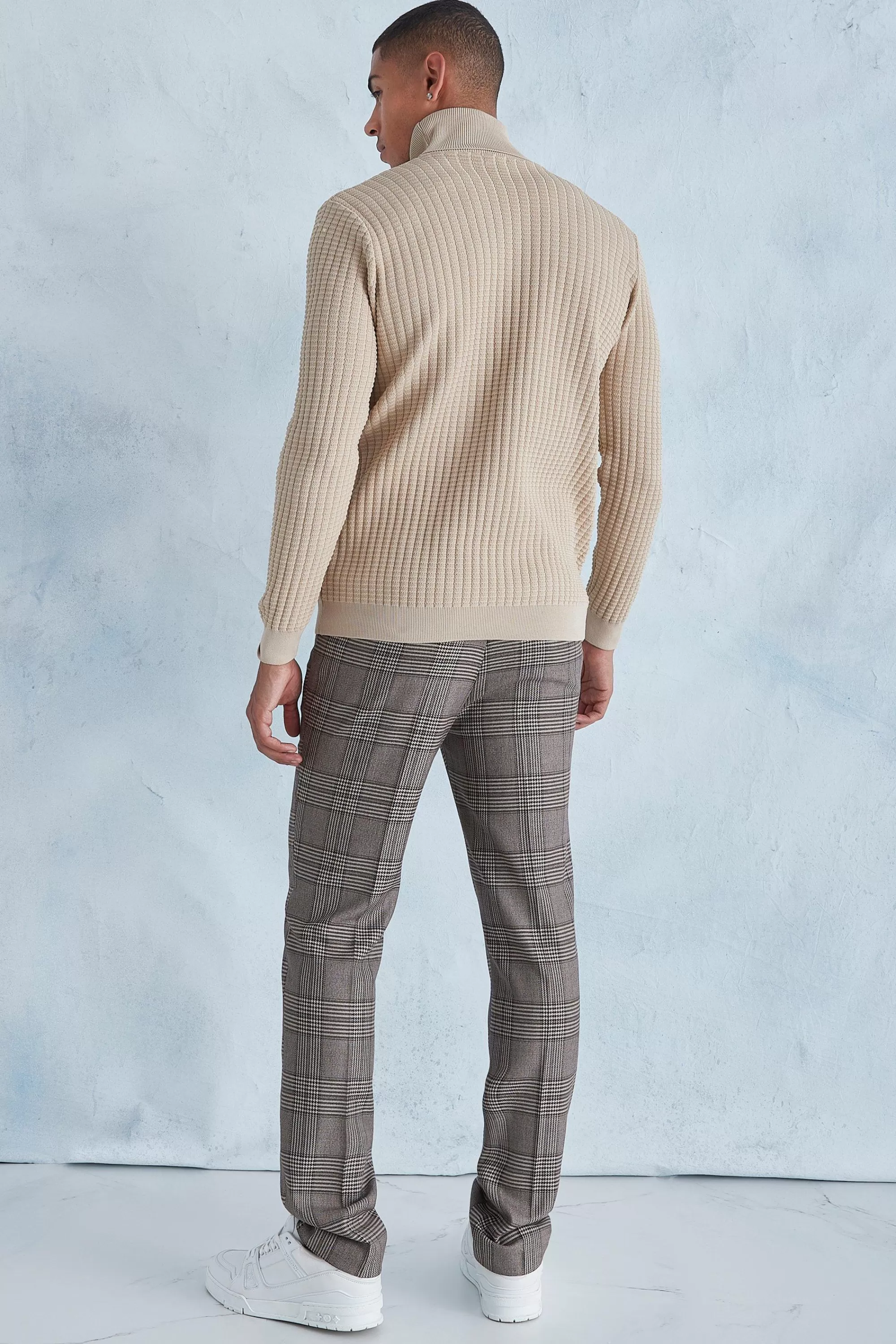 boohooMAN Smart Popcorn Texture Roll Neck Jumper | UK