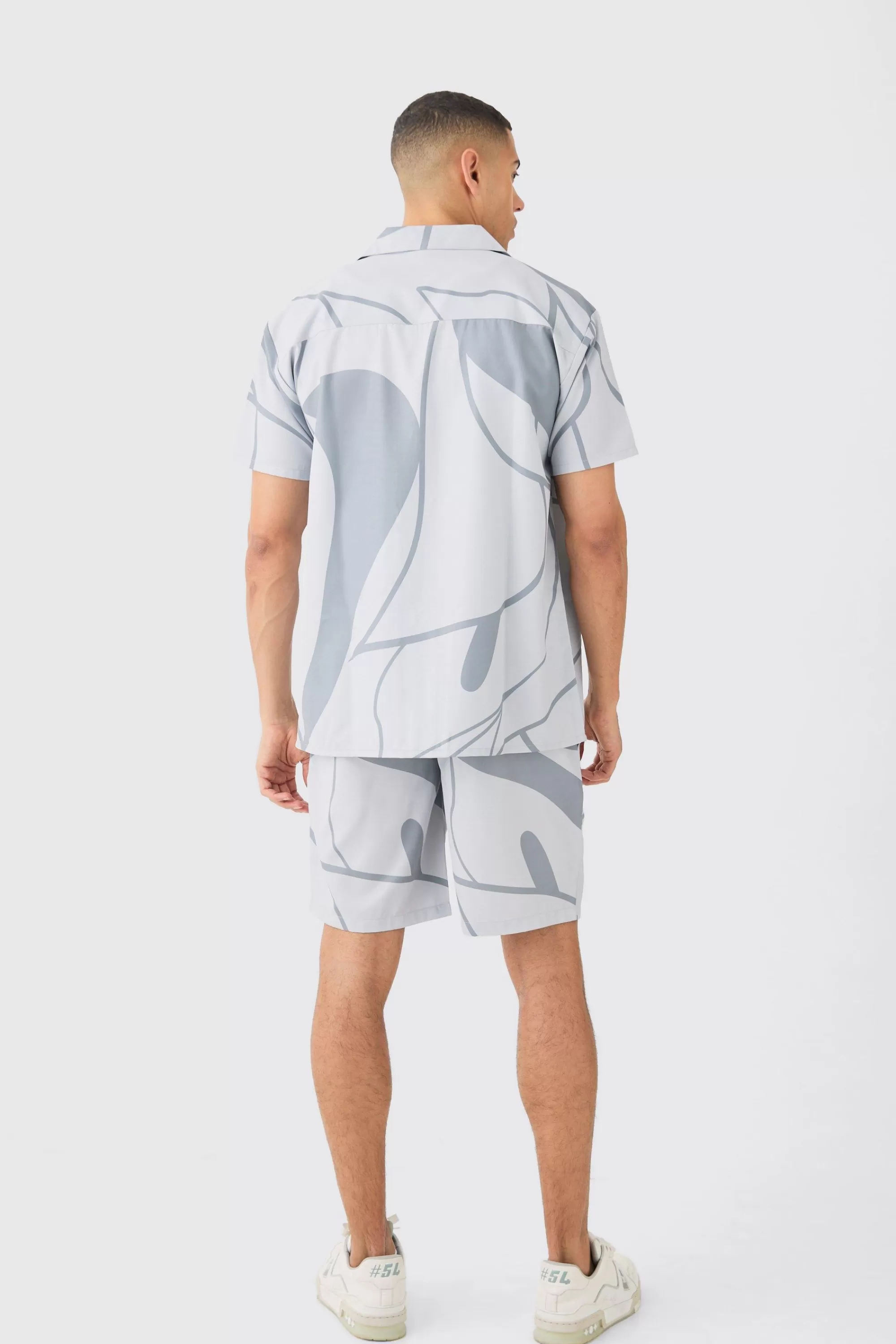 boohooMAN Soft Twill Abstract Printed Tab Shirt And Short | UK