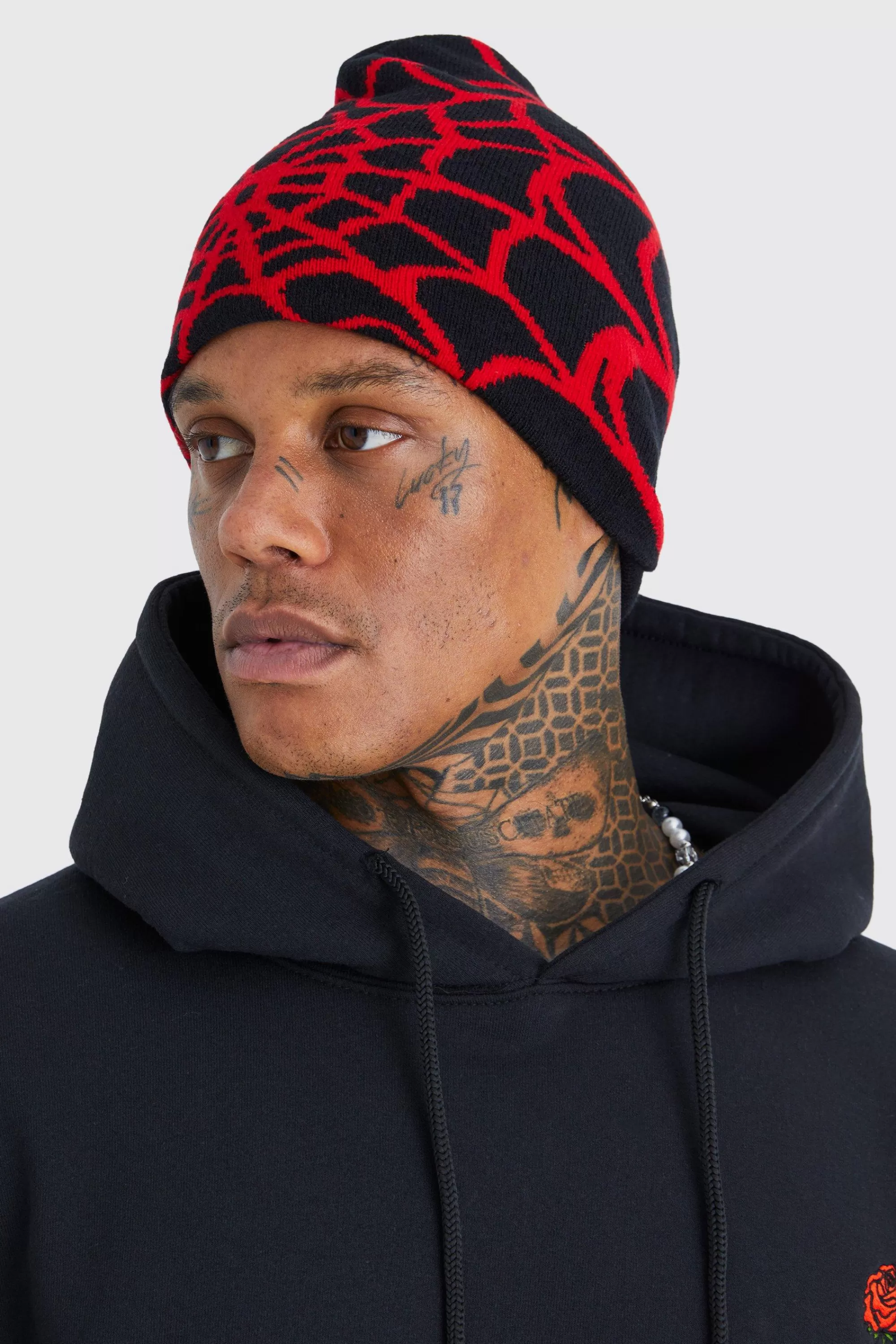 boohooMAN Spiderweb Graphic Beanie | UK