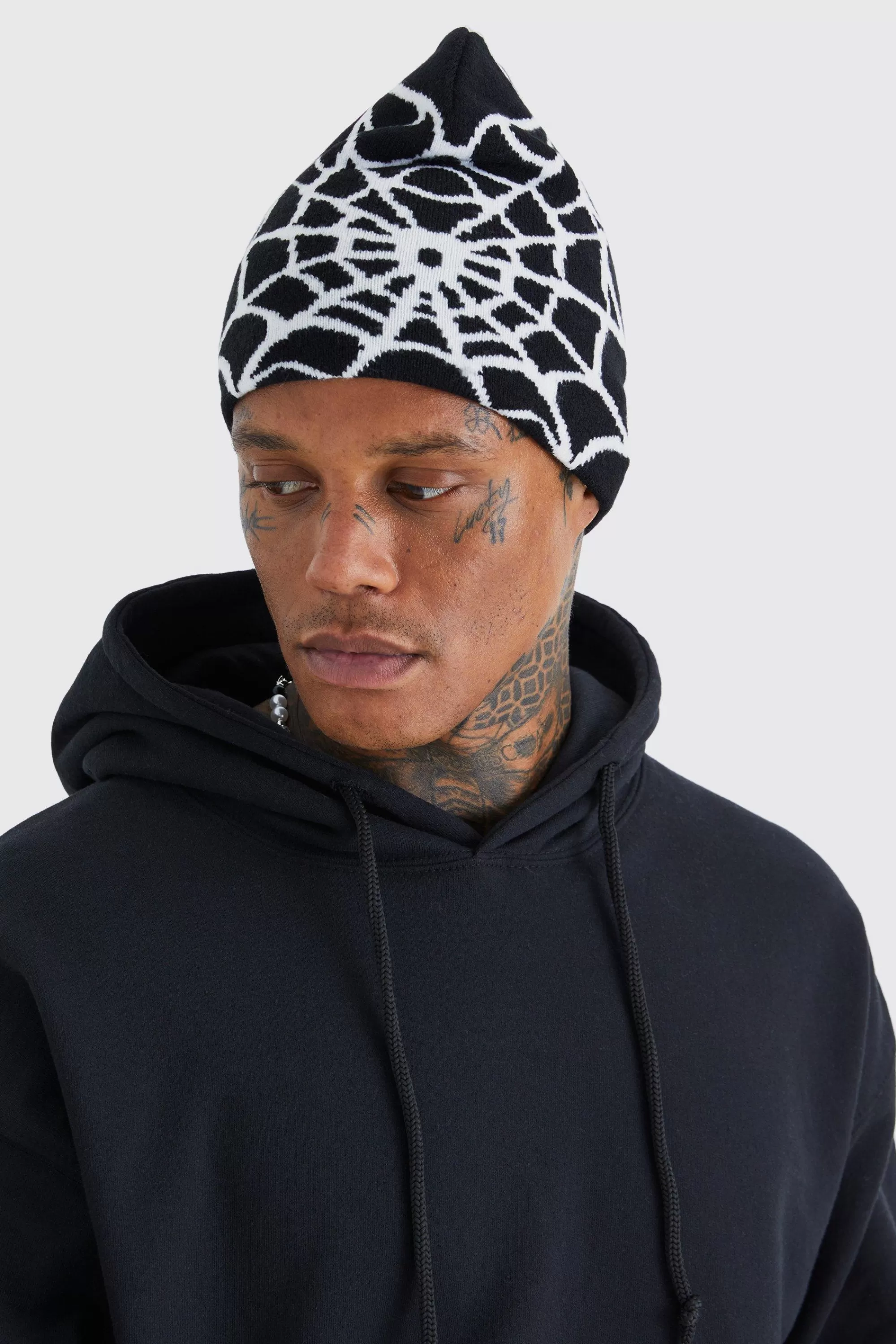 boohooMAN Spiderweb Graphic Beanie | UK