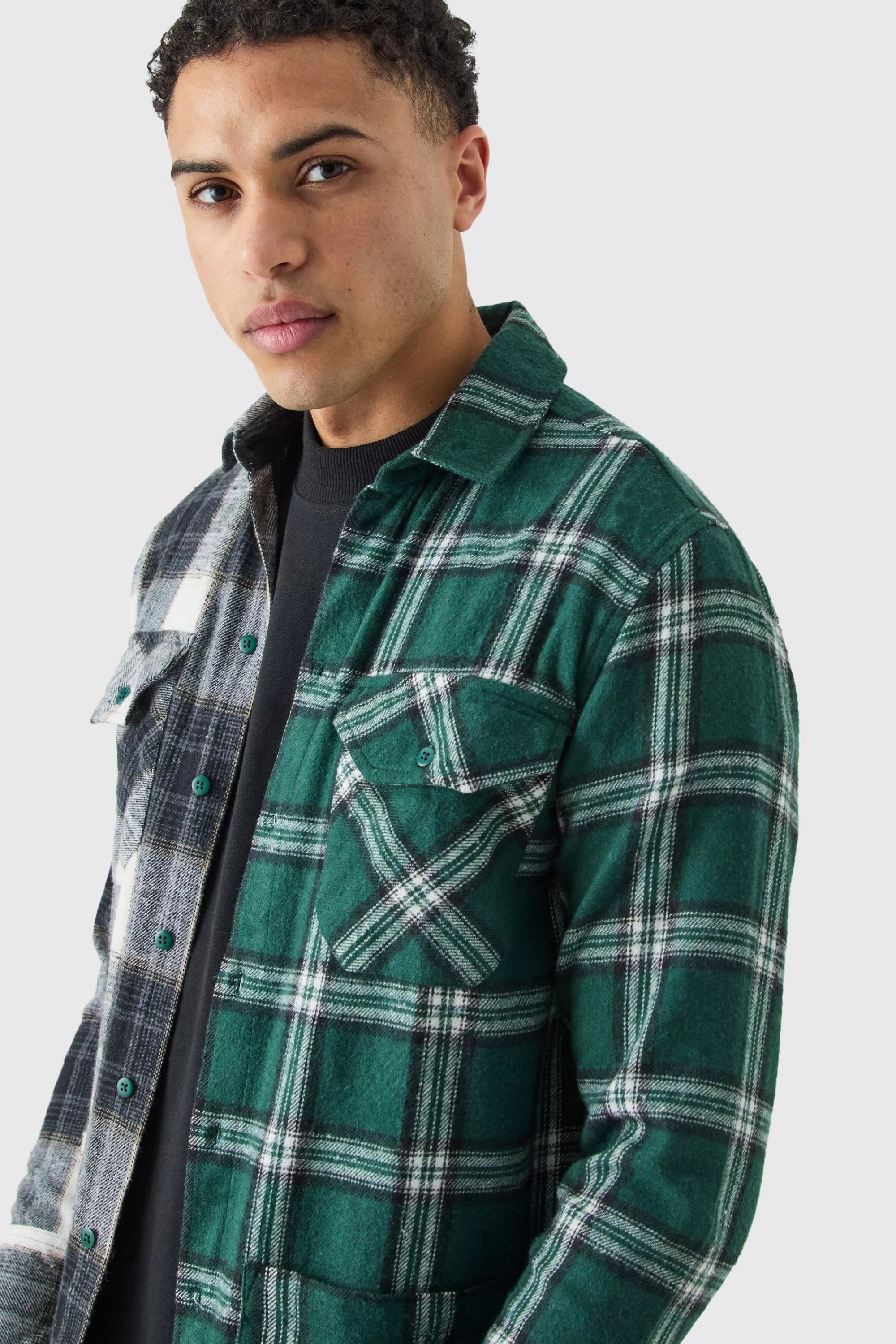 boohooMAN Spliced Frayed Check Shirt | UK