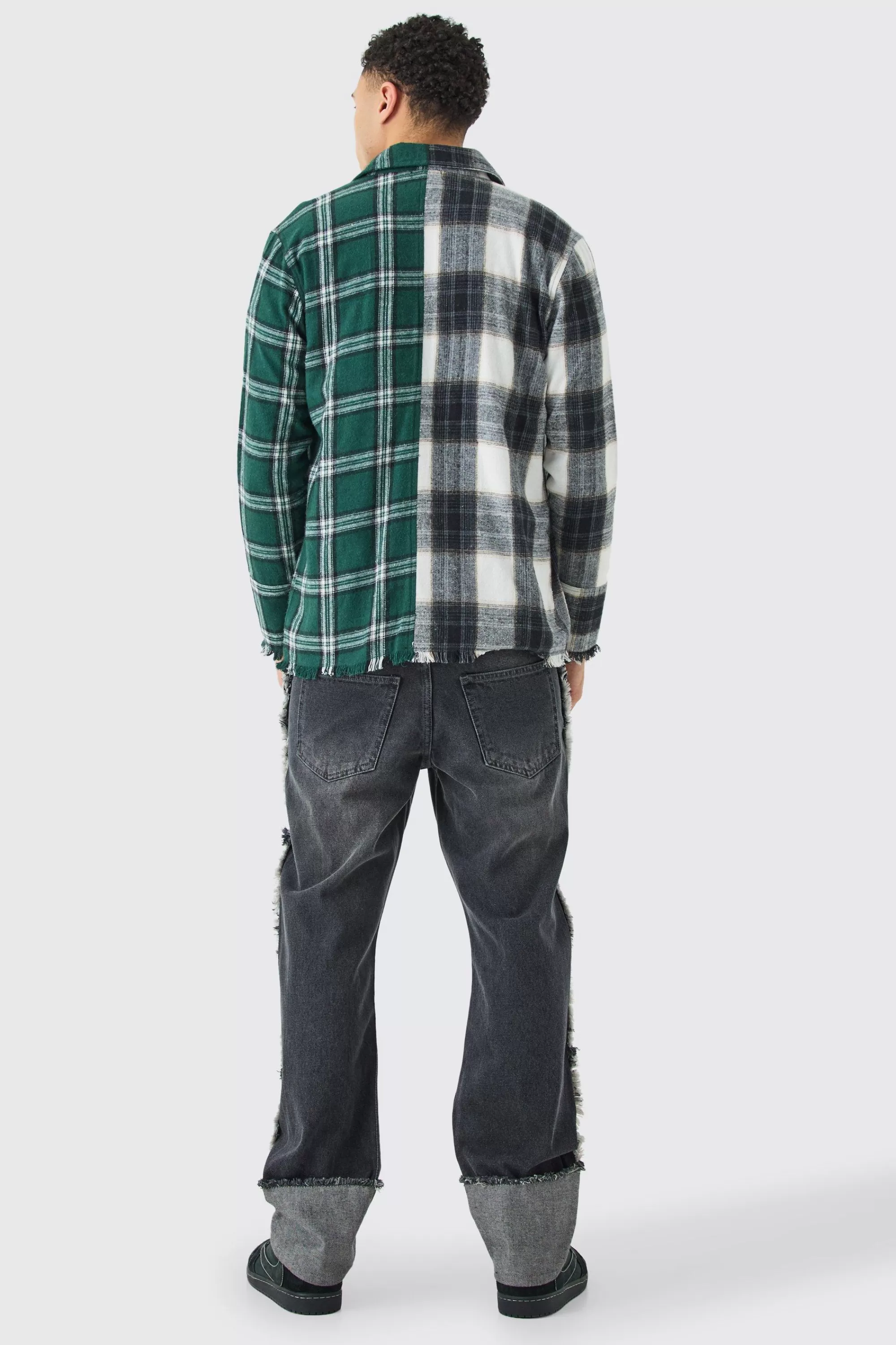boohooMAN Spliced Frayed Check Shirt | UK