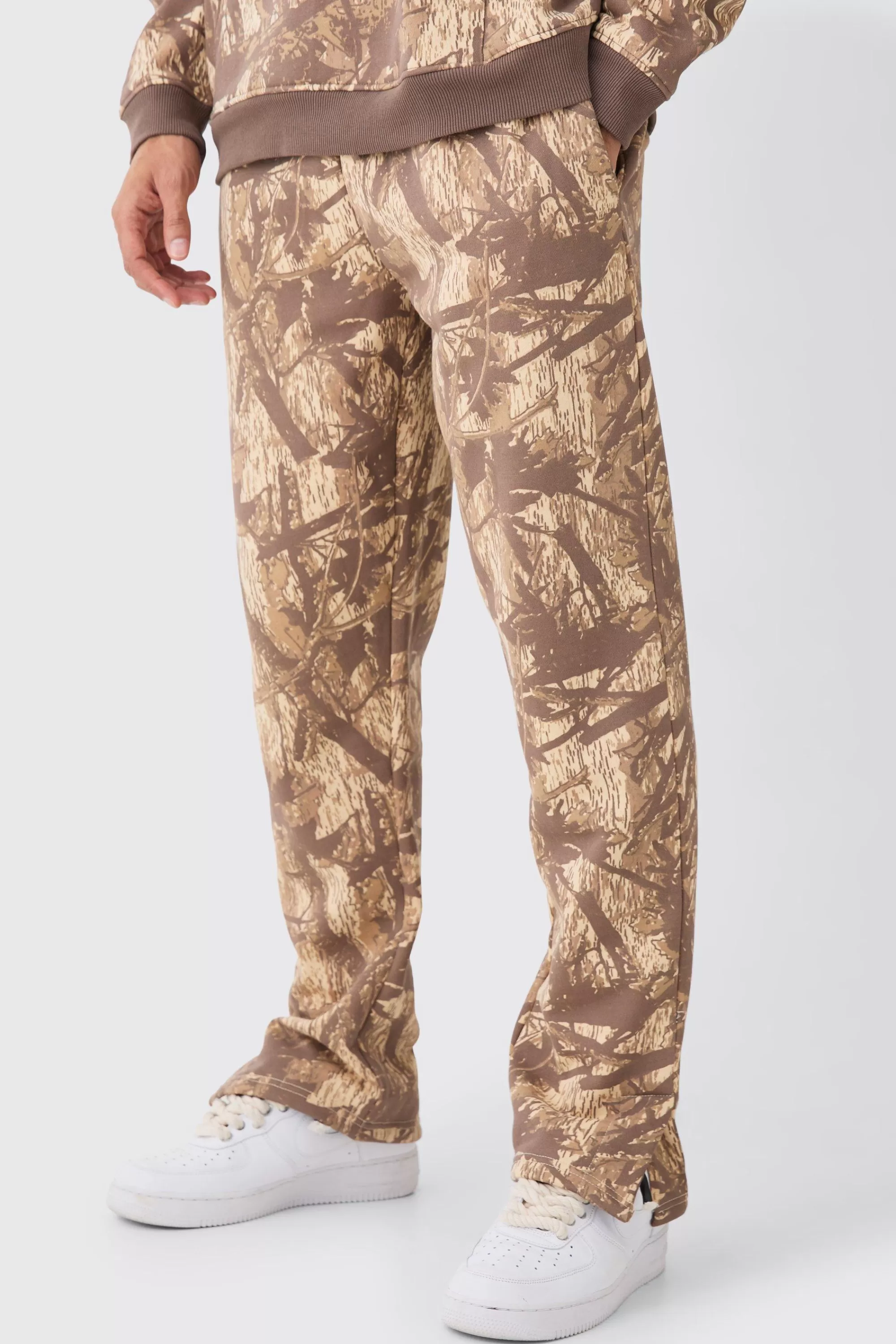 boohooMAN Split Hem Forest Camo Jogger | UK