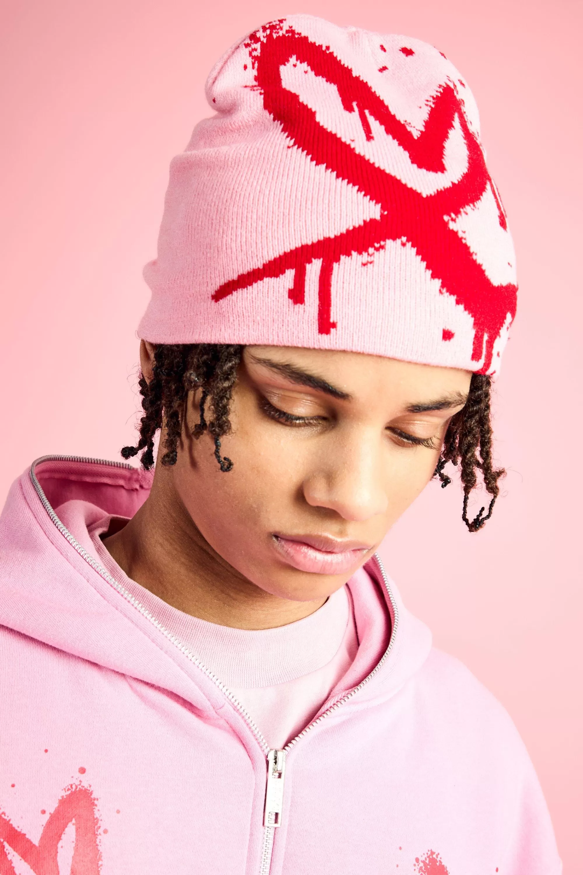 boohooMAN Spray Heart Graphic Beanie | UK
