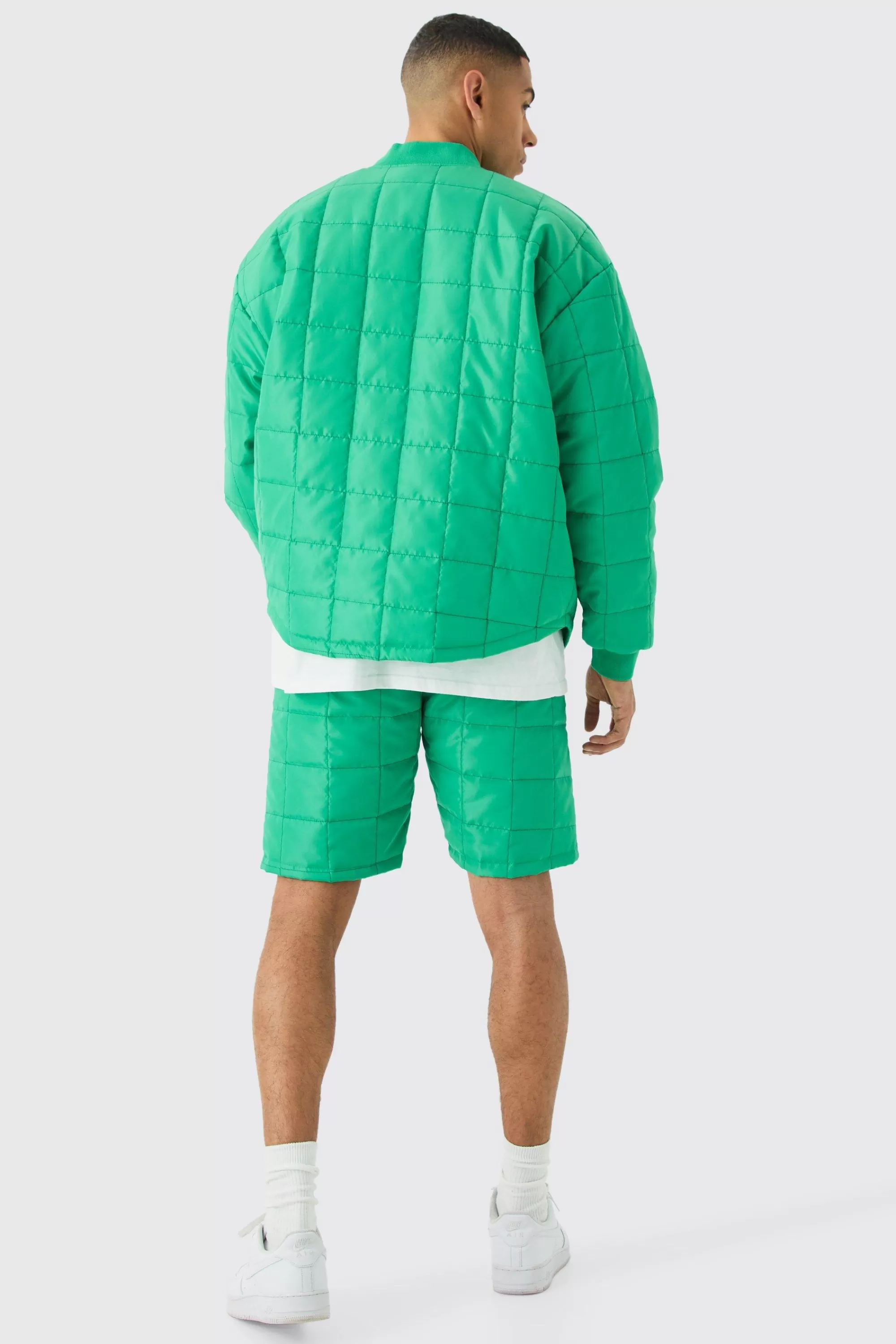 boohooMAN Square Quilted Oversized Pocket Bomber Set | UK