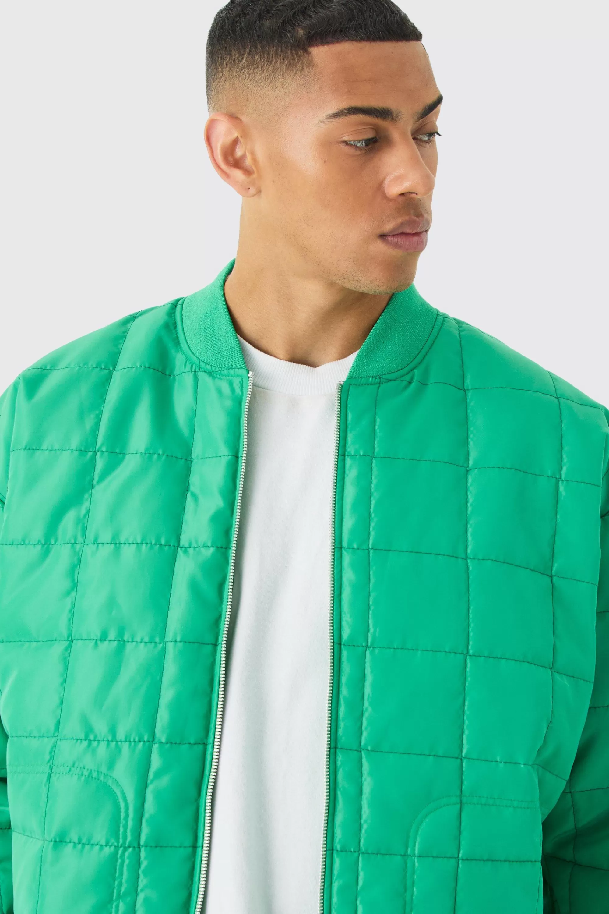 boohooMAN Square Quilted Oversized Pocket Bomber Set | UK