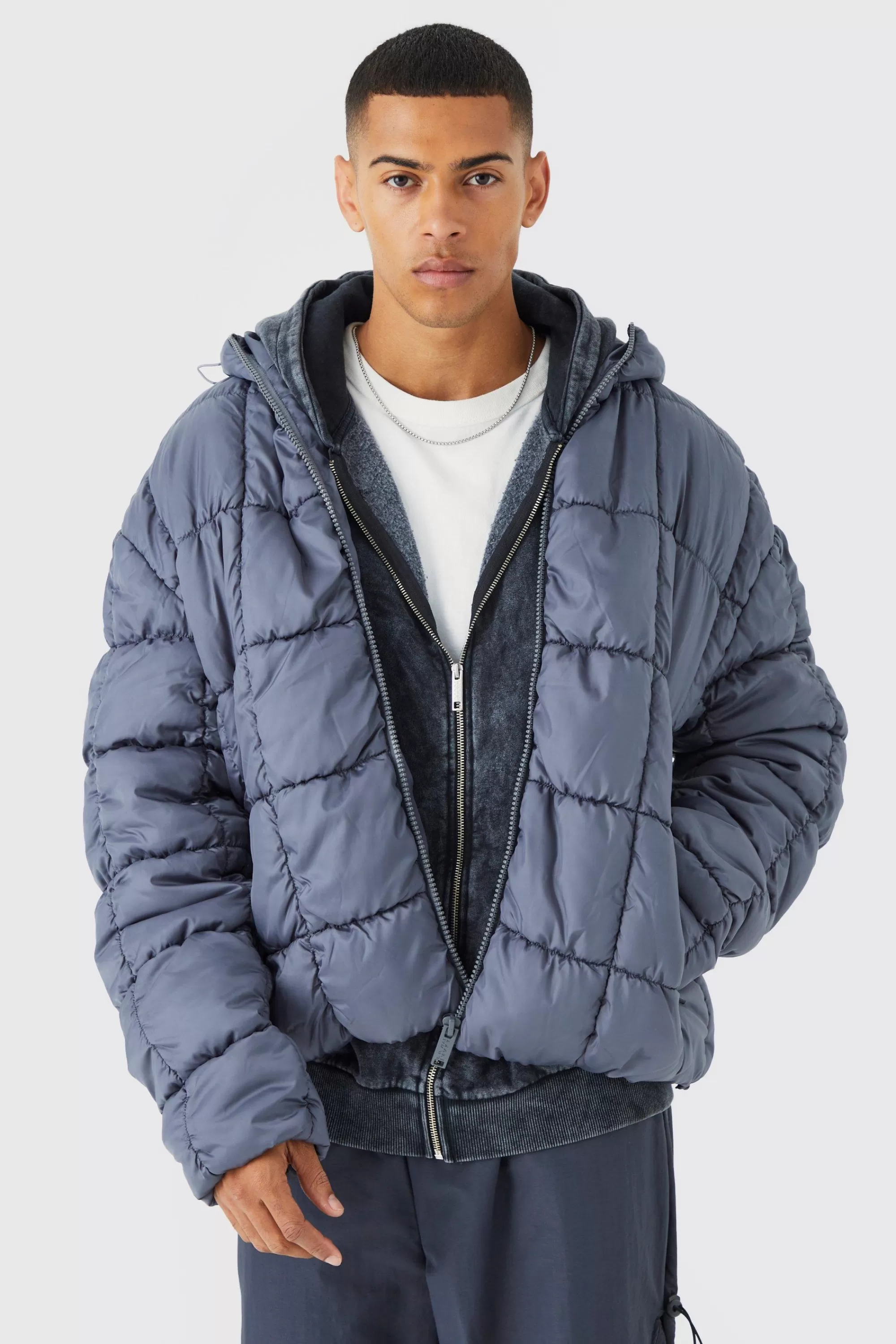 boohooMAN Square Quilted Ruched Puffer | UK