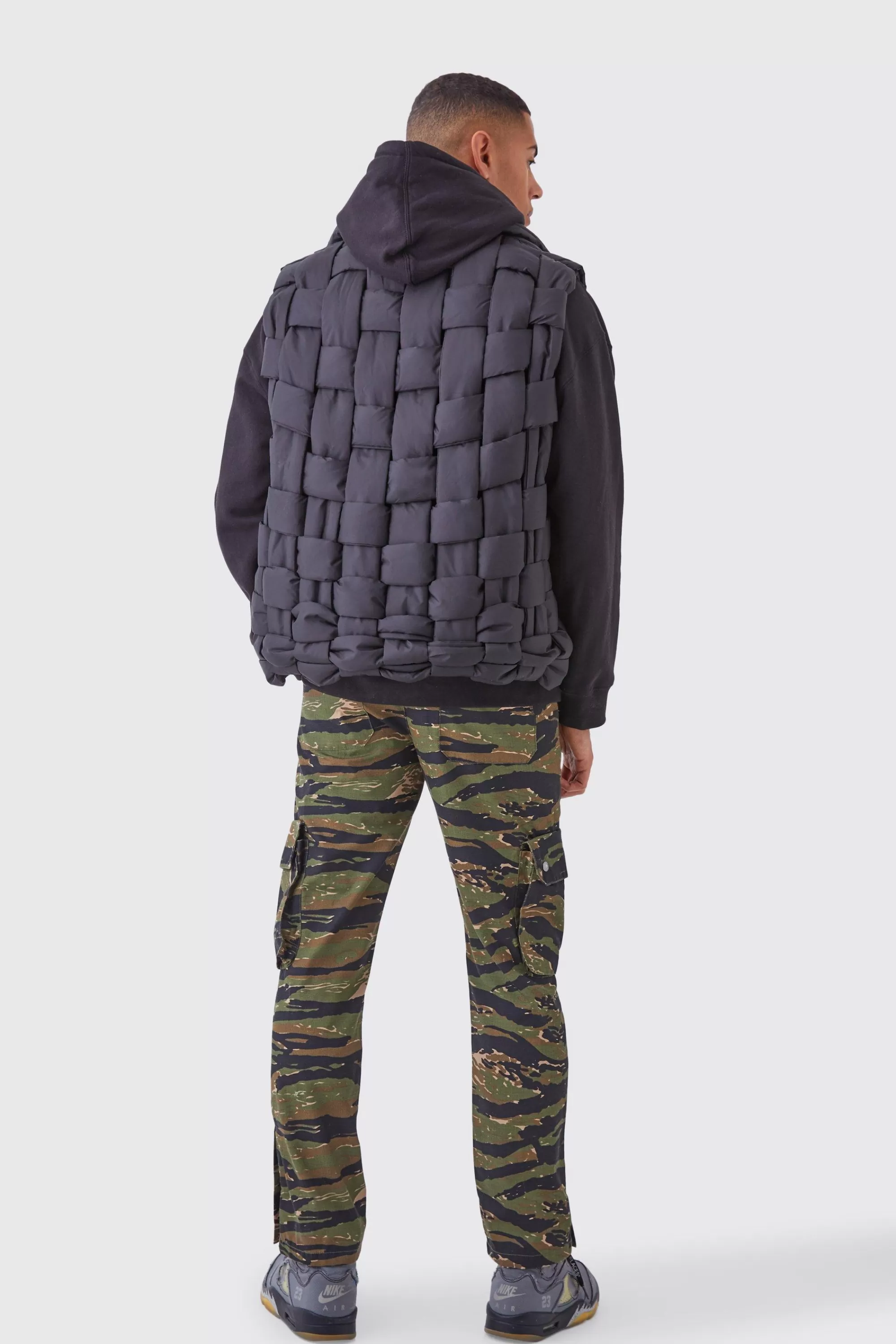 boohooMAN Straight 3d Cargo Camo Ripstop Trouser With Popper Hem | UK