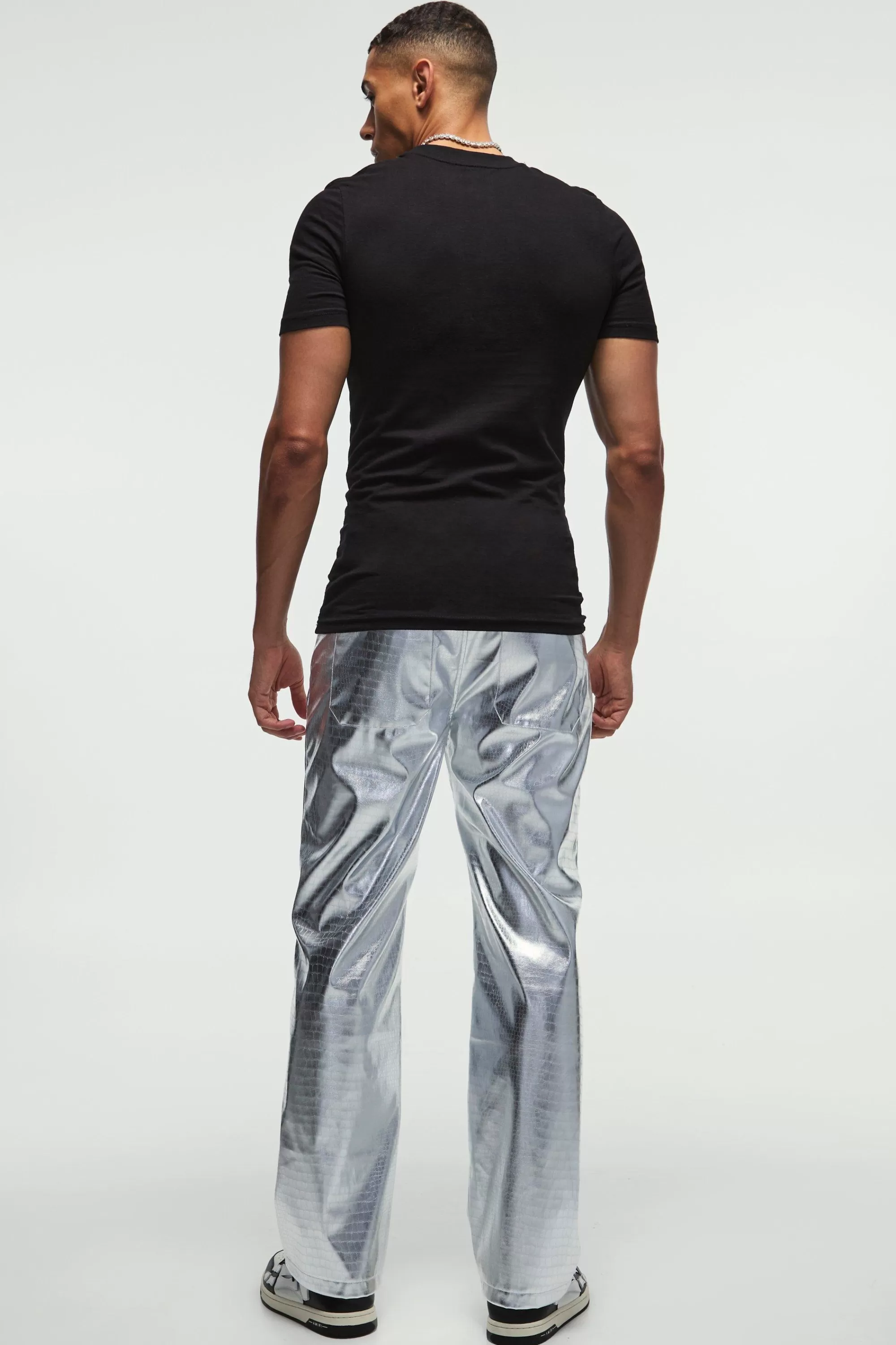 boohooMAN Straight Faux Snake Skin Pu Trousers | UK