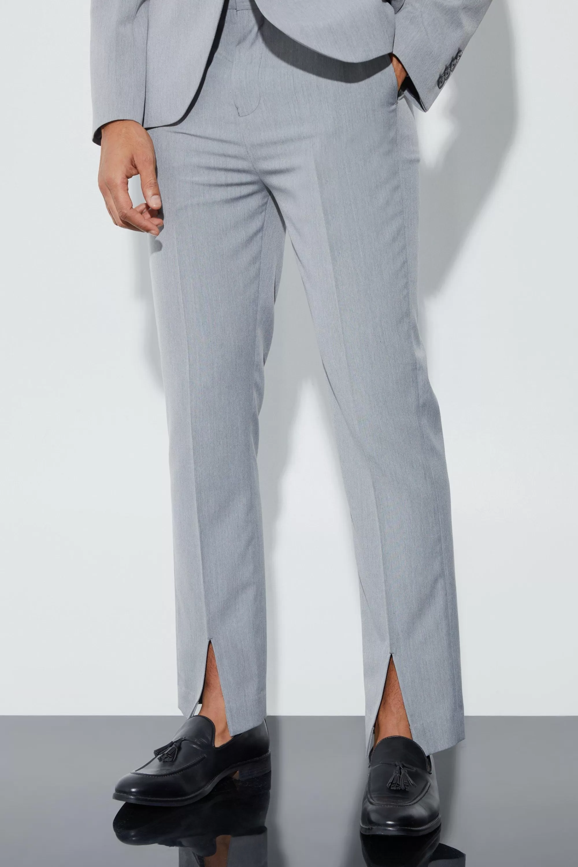 boohooMAN Straight Fit Trouser With Front Split Hem | UK