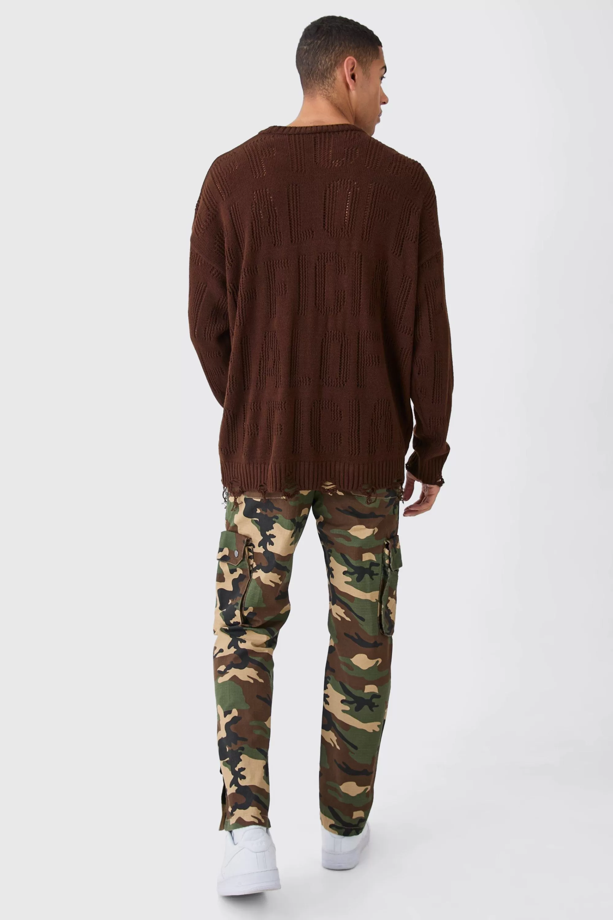 boohooMAN Straight Leg 3d Cargo Camo Ripstop Trouser | UK