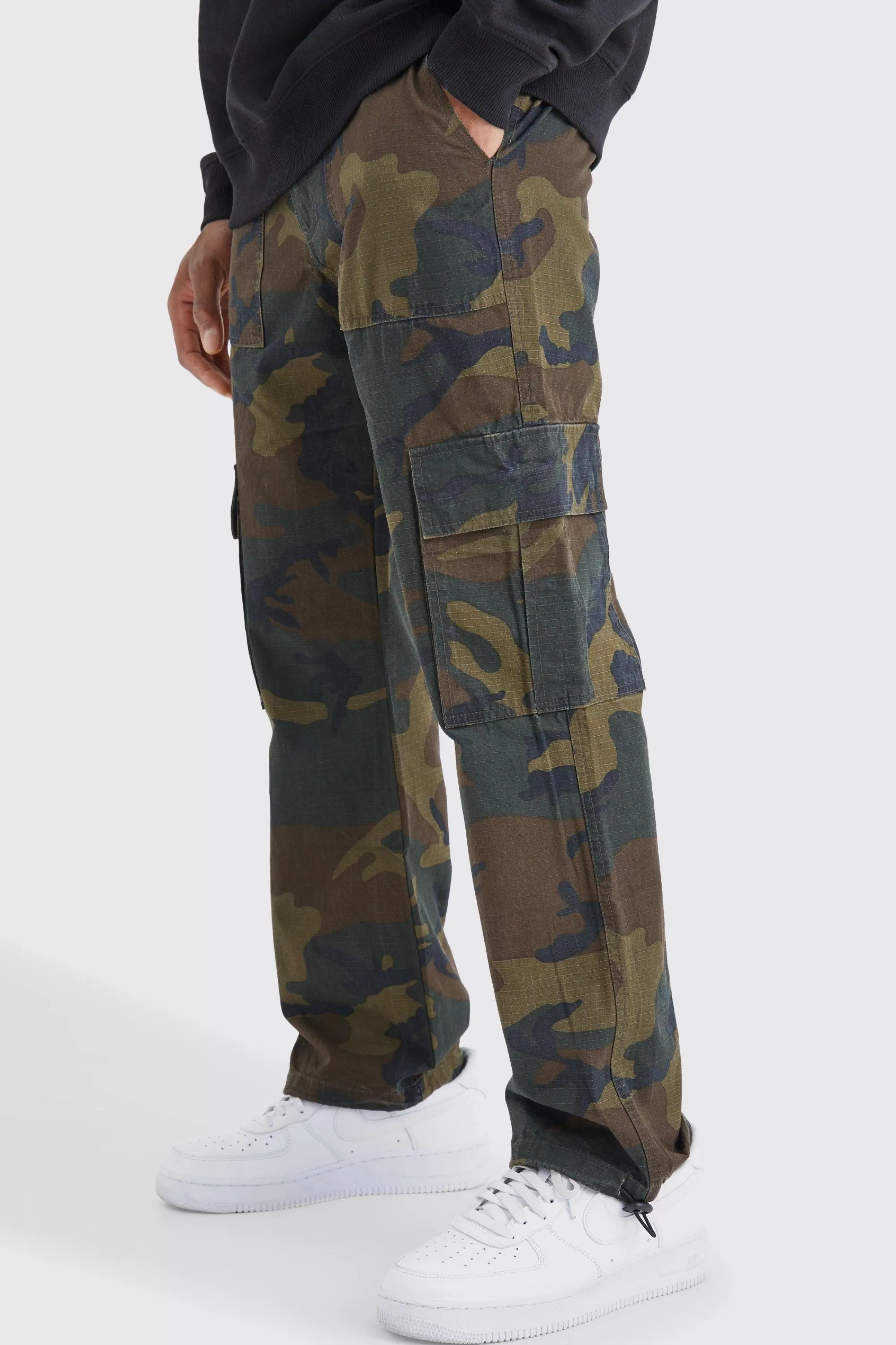 boohooMAN Straight Leg Camo Trouser | UK