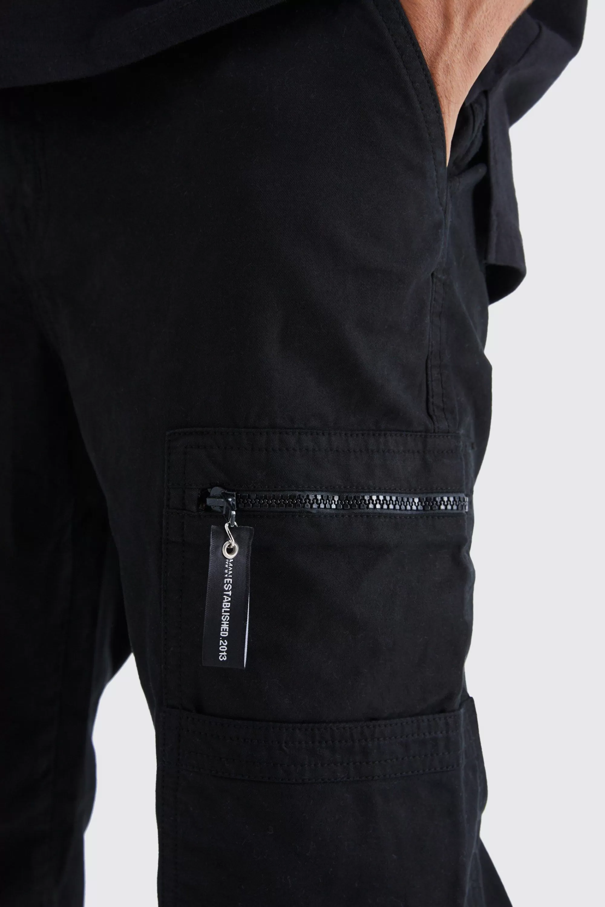 boohooMAN Straight Leg Cargo Trouser With Branded Zip Puller | UK