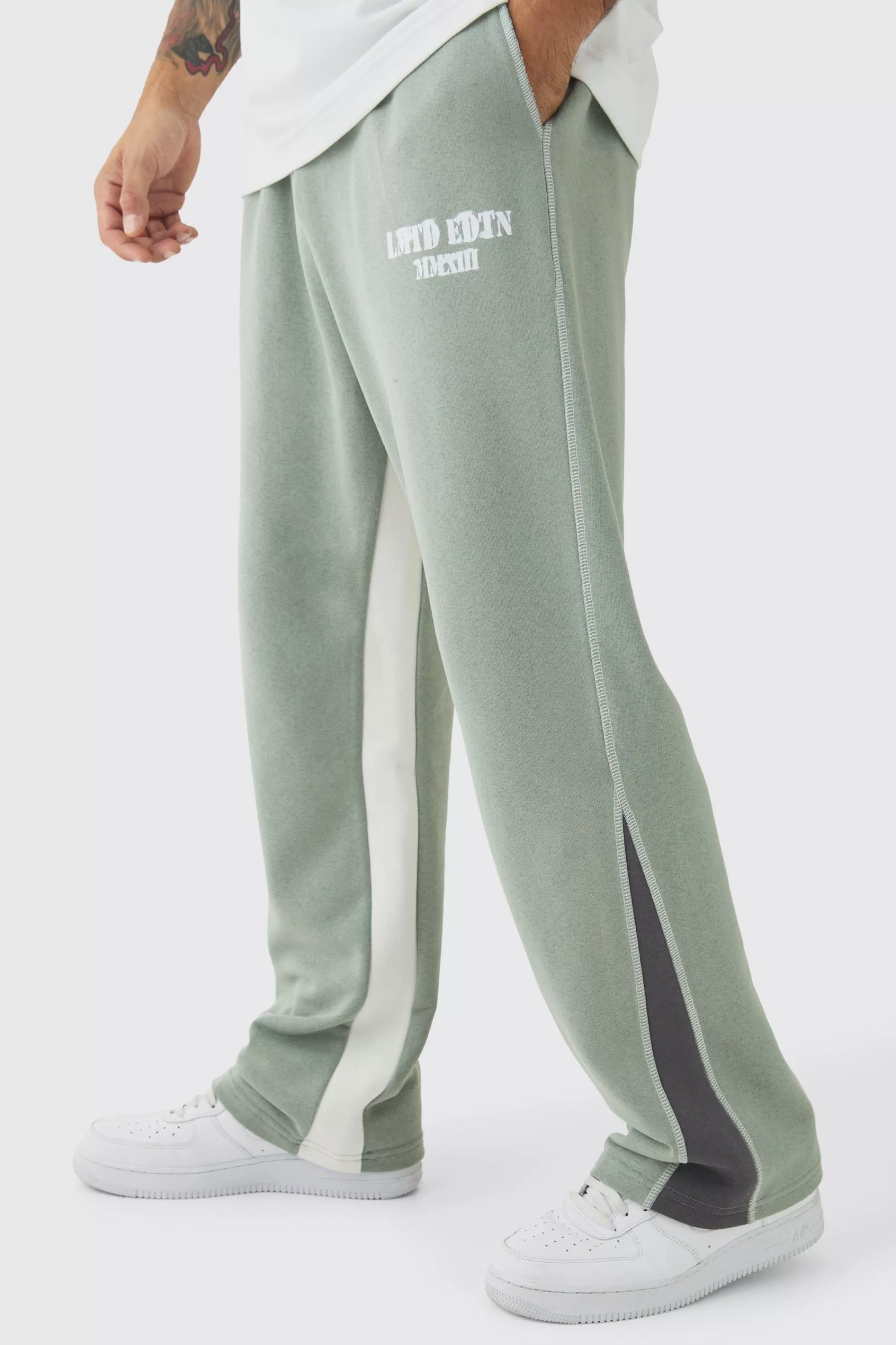 boohooMAN Straight Leg Contrast Stitch Loopback Gusset Jogger | UK
