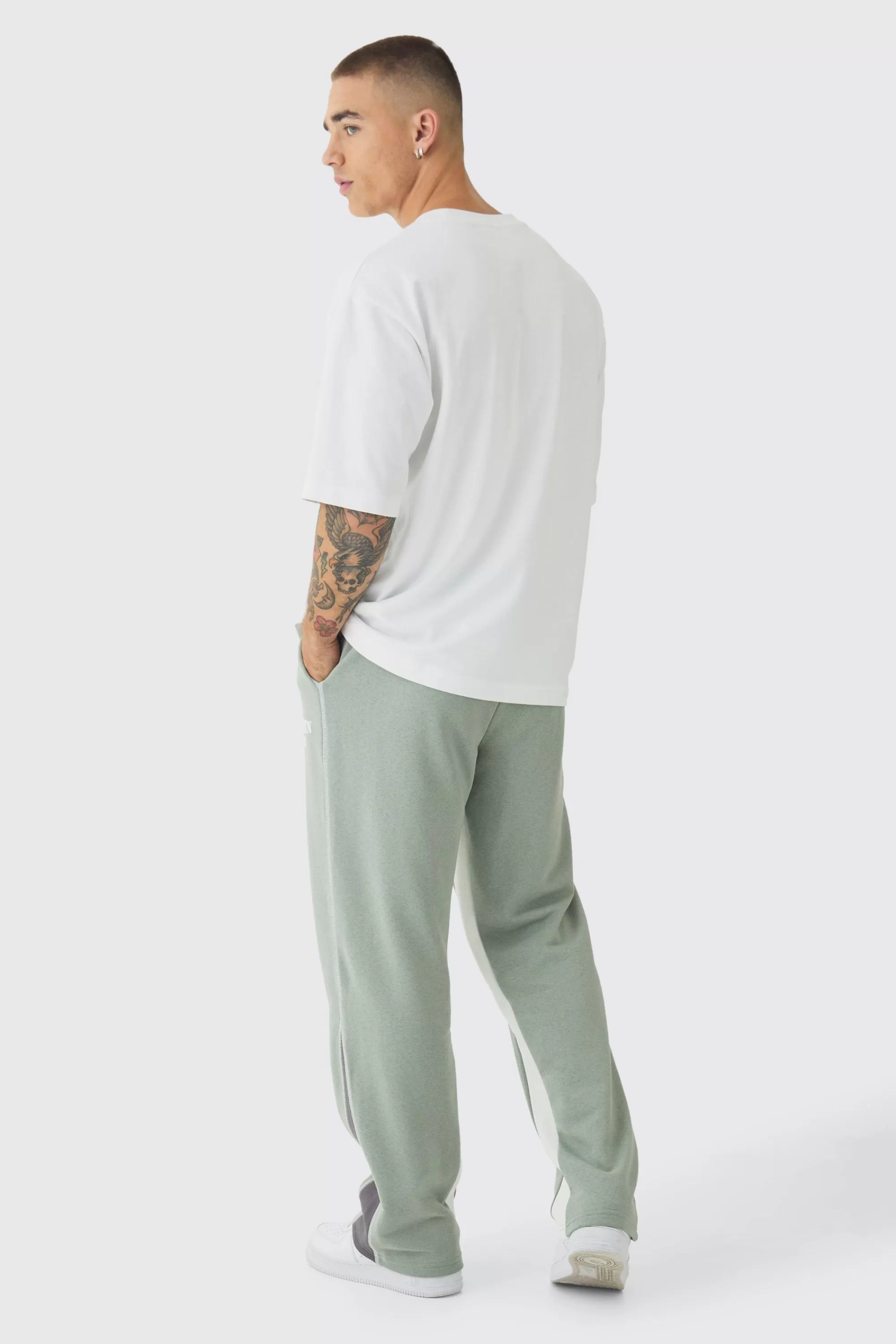 boohooMAN Straight Leg Contrast Stitch Loopback Gusset Jogger | UK