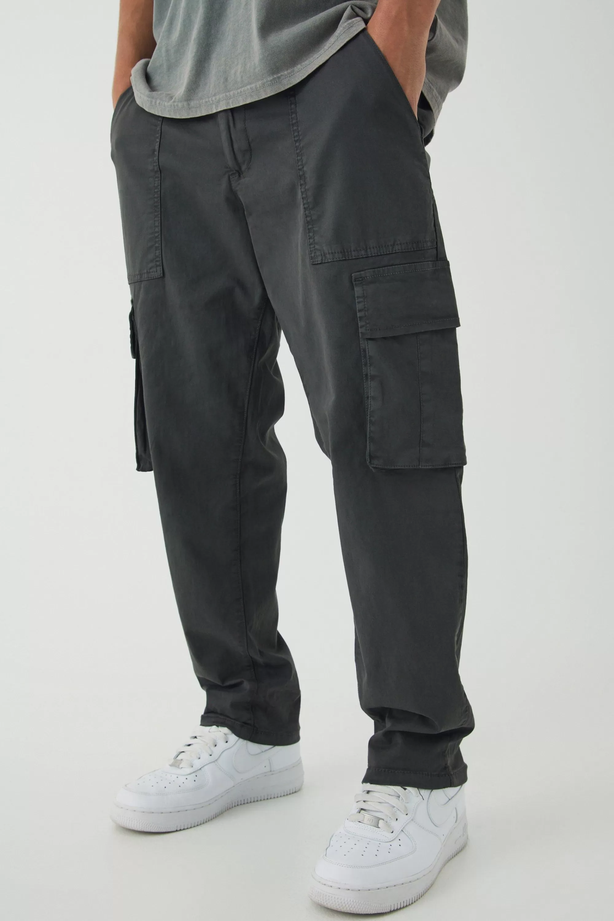 boohooMAN Straight Leg Cotton Cargo Chino Trousers | UK