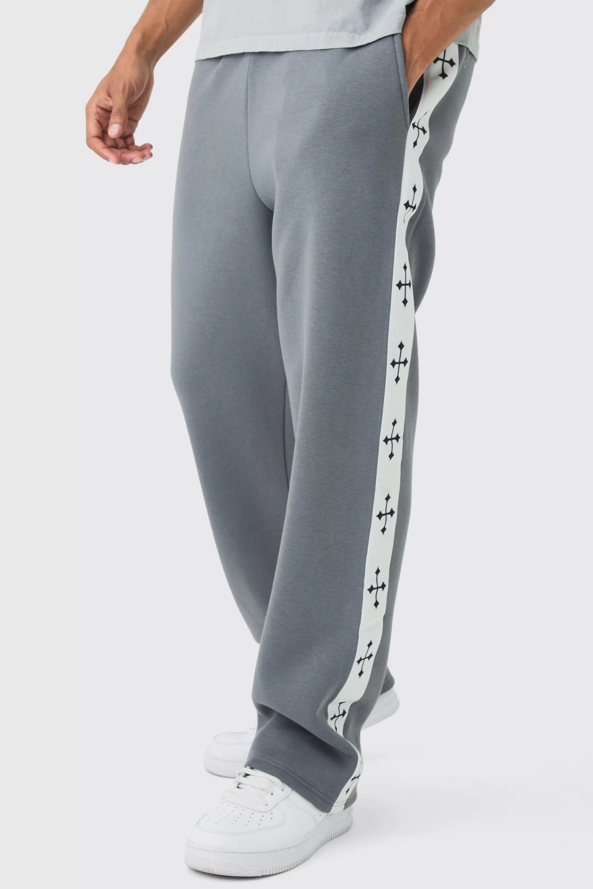 boohooMAN Straight Leg Cross Side Tape Jogger | UK