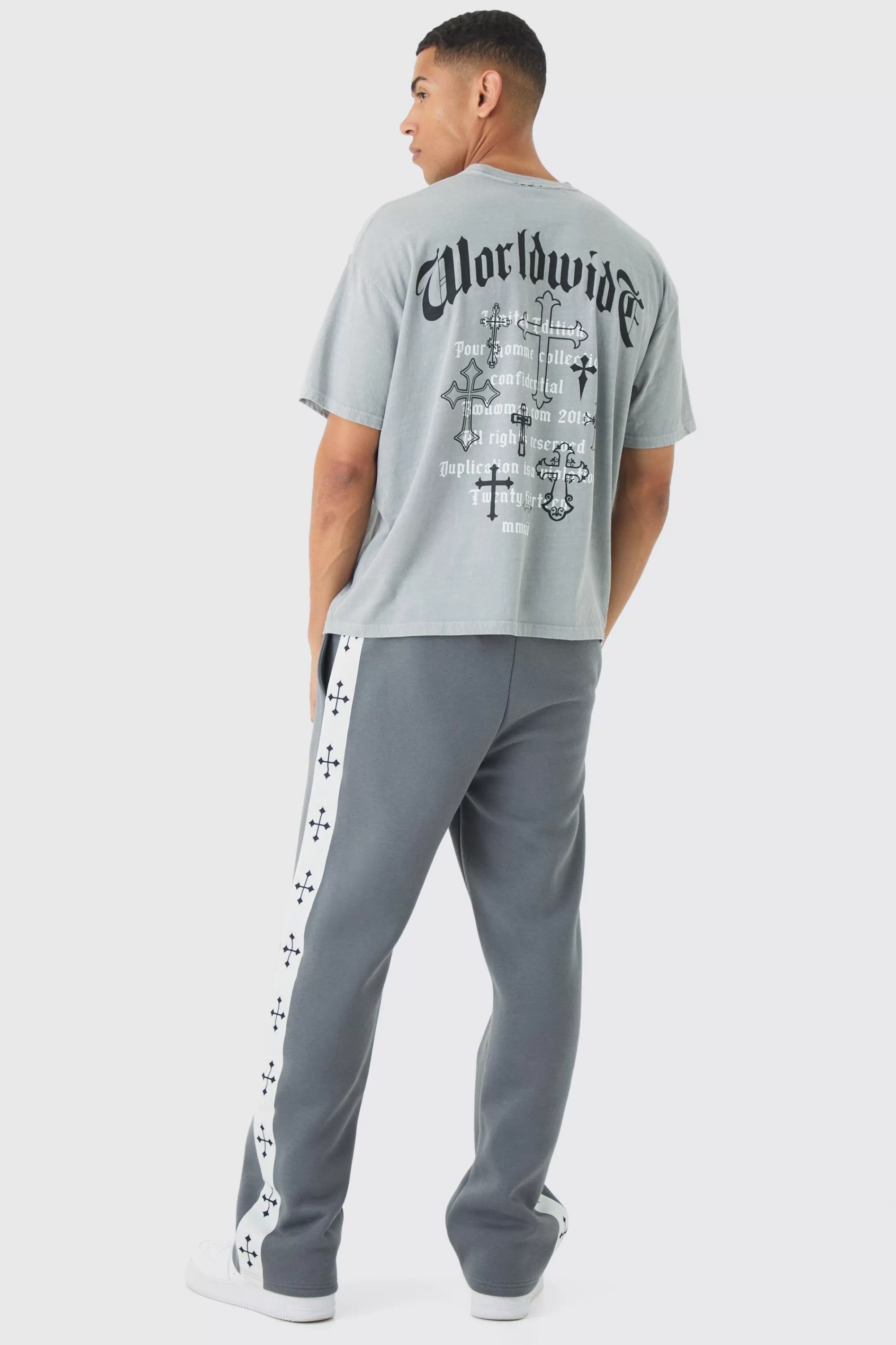 boohooMAN Straight Leg Cross Side Tape Jogger | UK