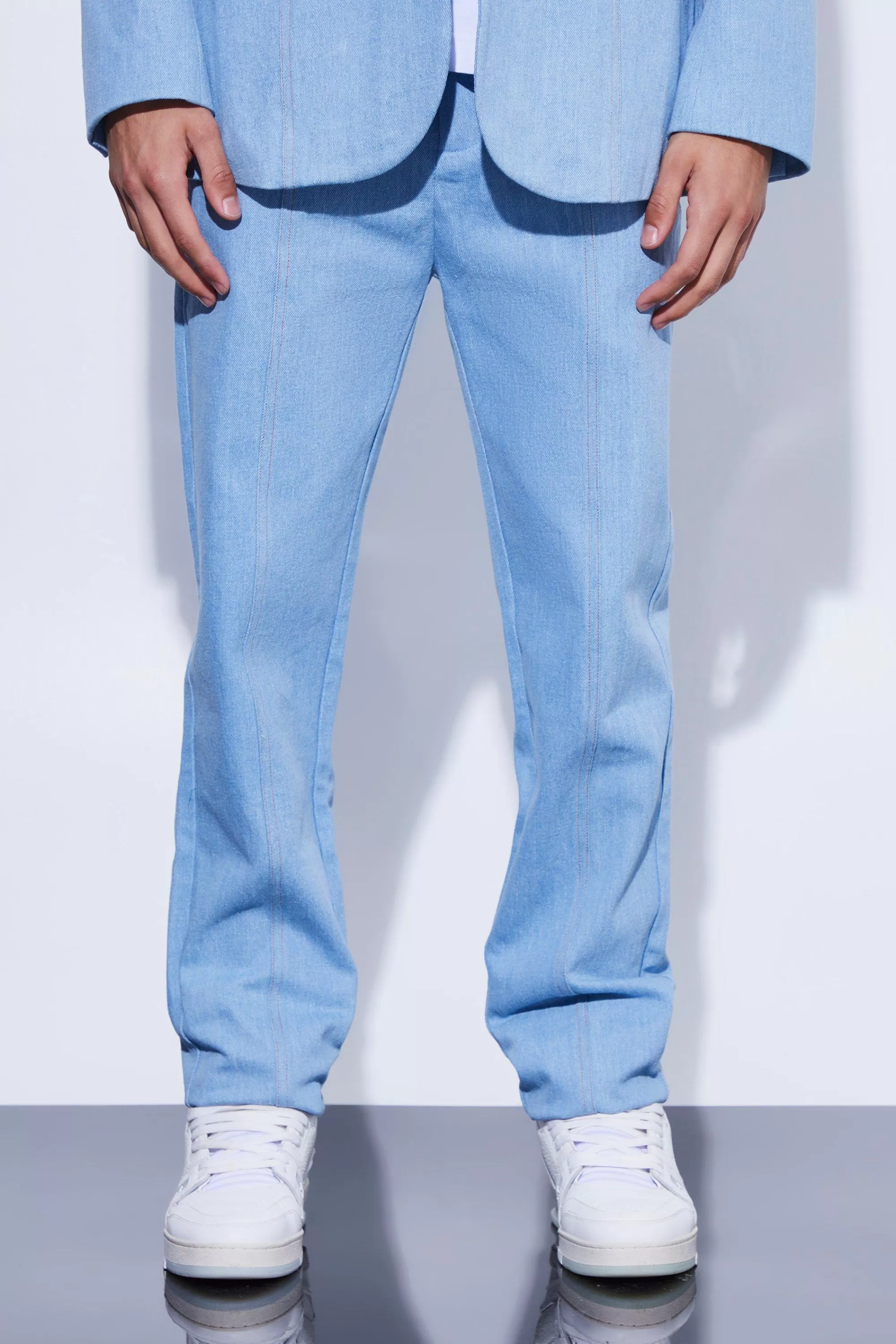 boohooMAN Straight Leg Denim Suit Trousers | UK