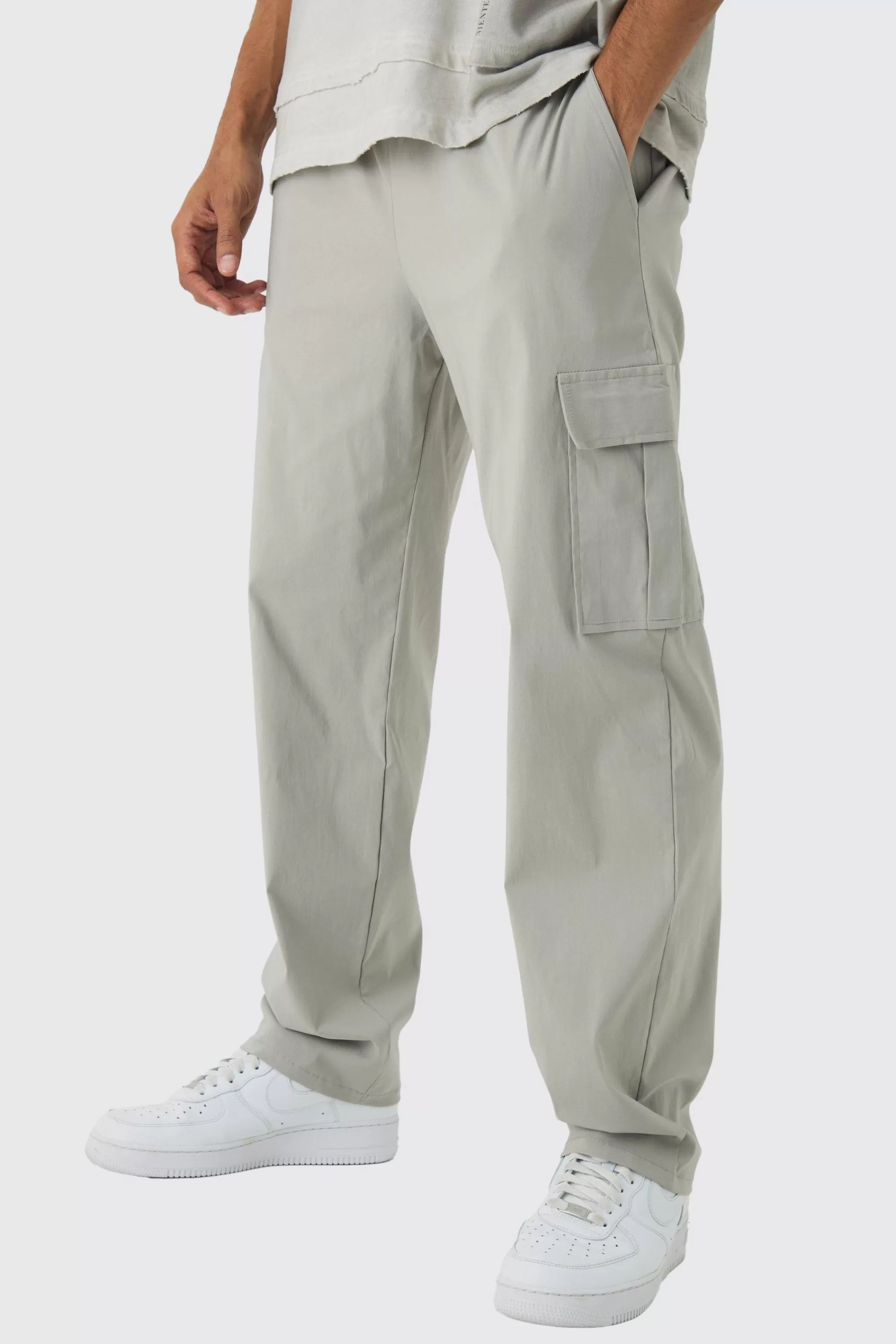 boohooMAN Straight Leg Elasticated Waist Bengaline Cargo Trouser | UK