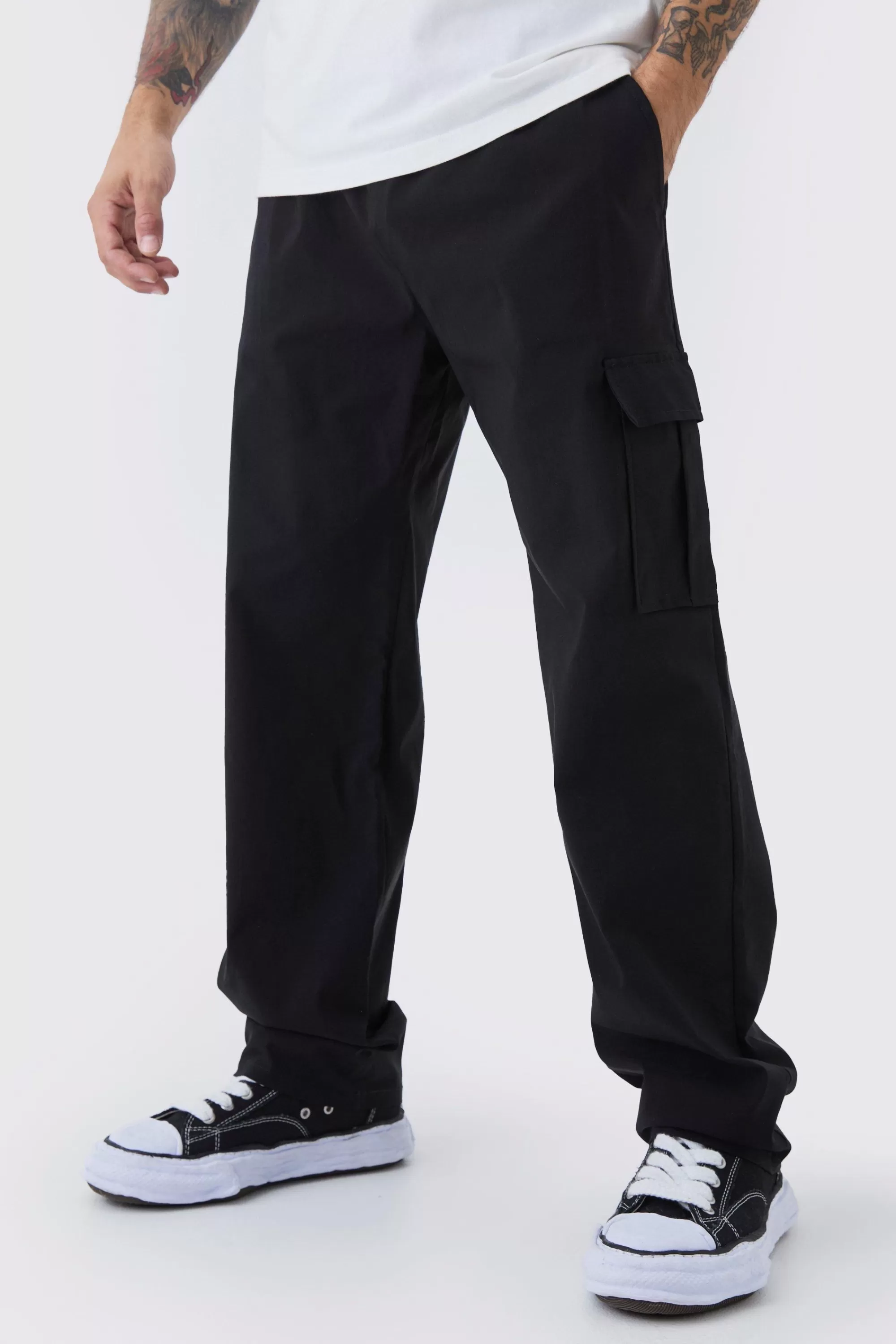 boohooMAN Straight Leg Elasticated Waist Bengaline Cargo Trouser | UK