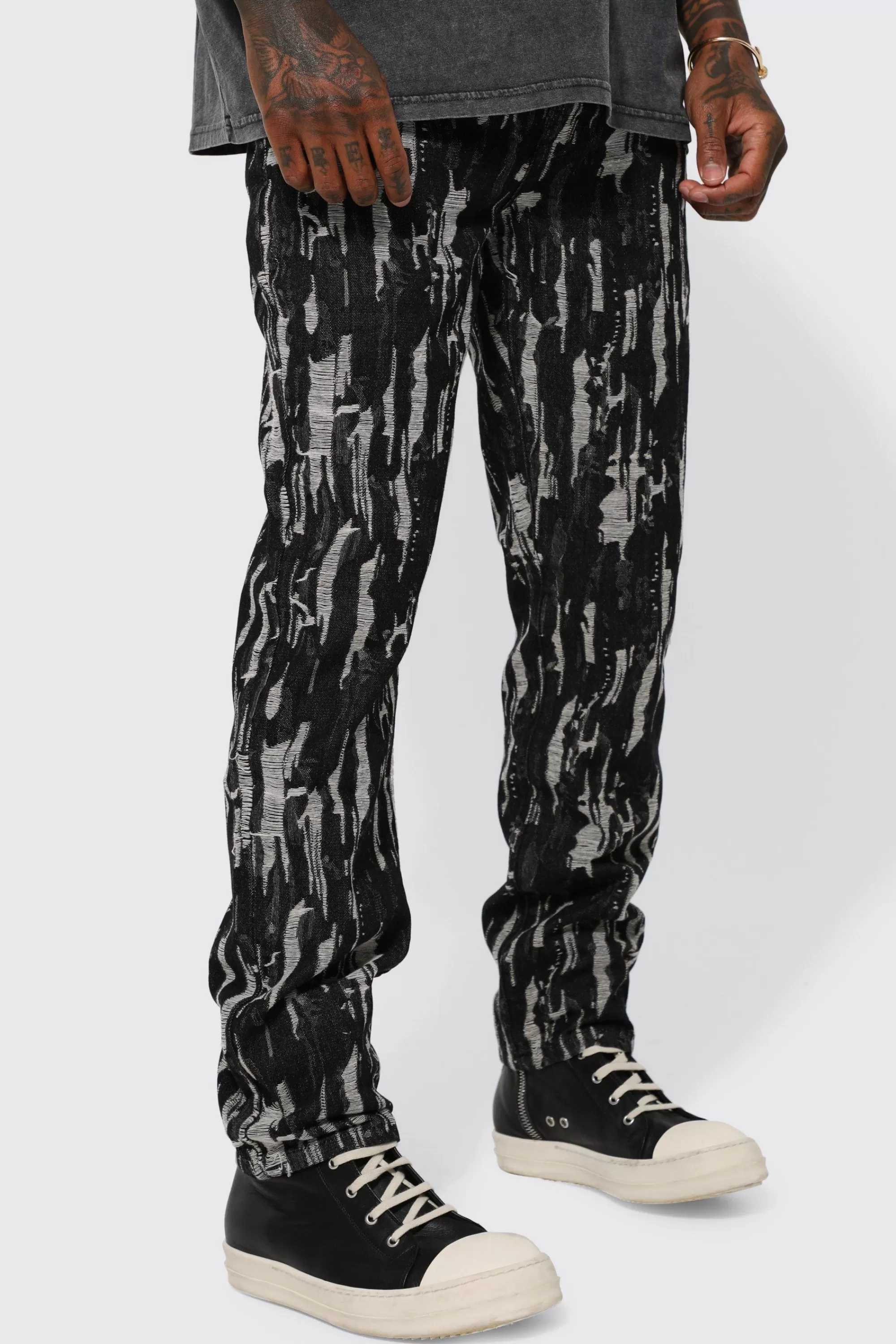 boohooMAN Straight Leg Fabric Interest Jeans | UK
