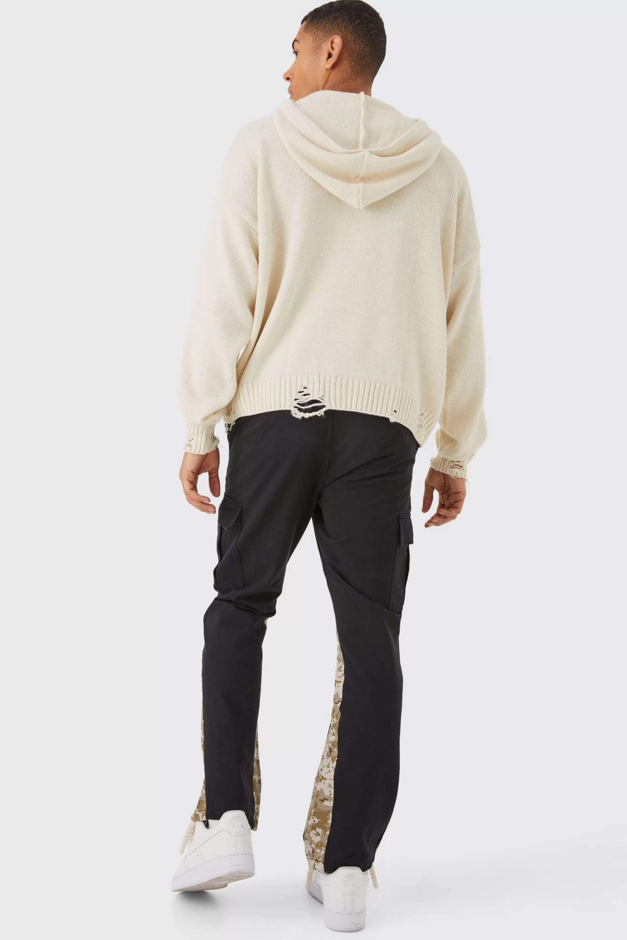 boohooMAN Straight Leg Flared Camo Gusset Cargo Trouser | UK