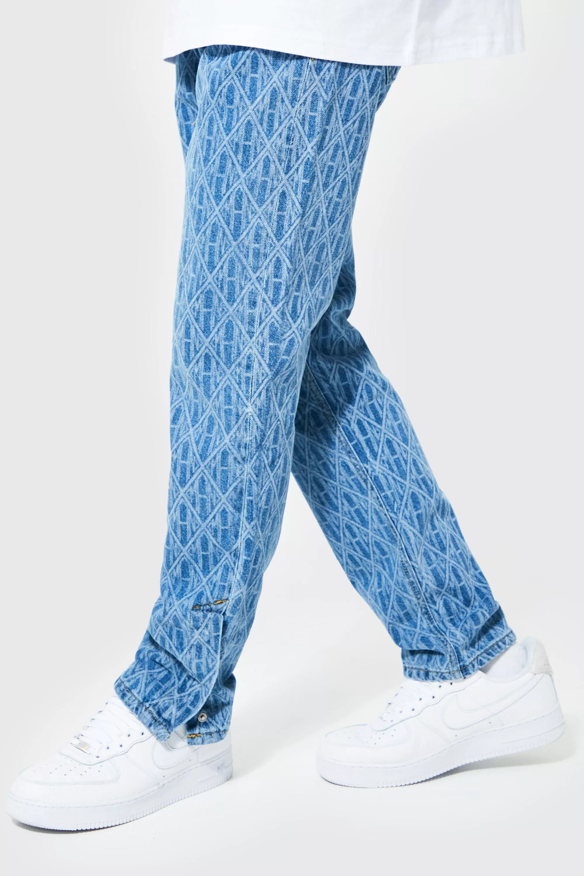 boohooMAN Straight Leg Man Laser Print Jeans | UK