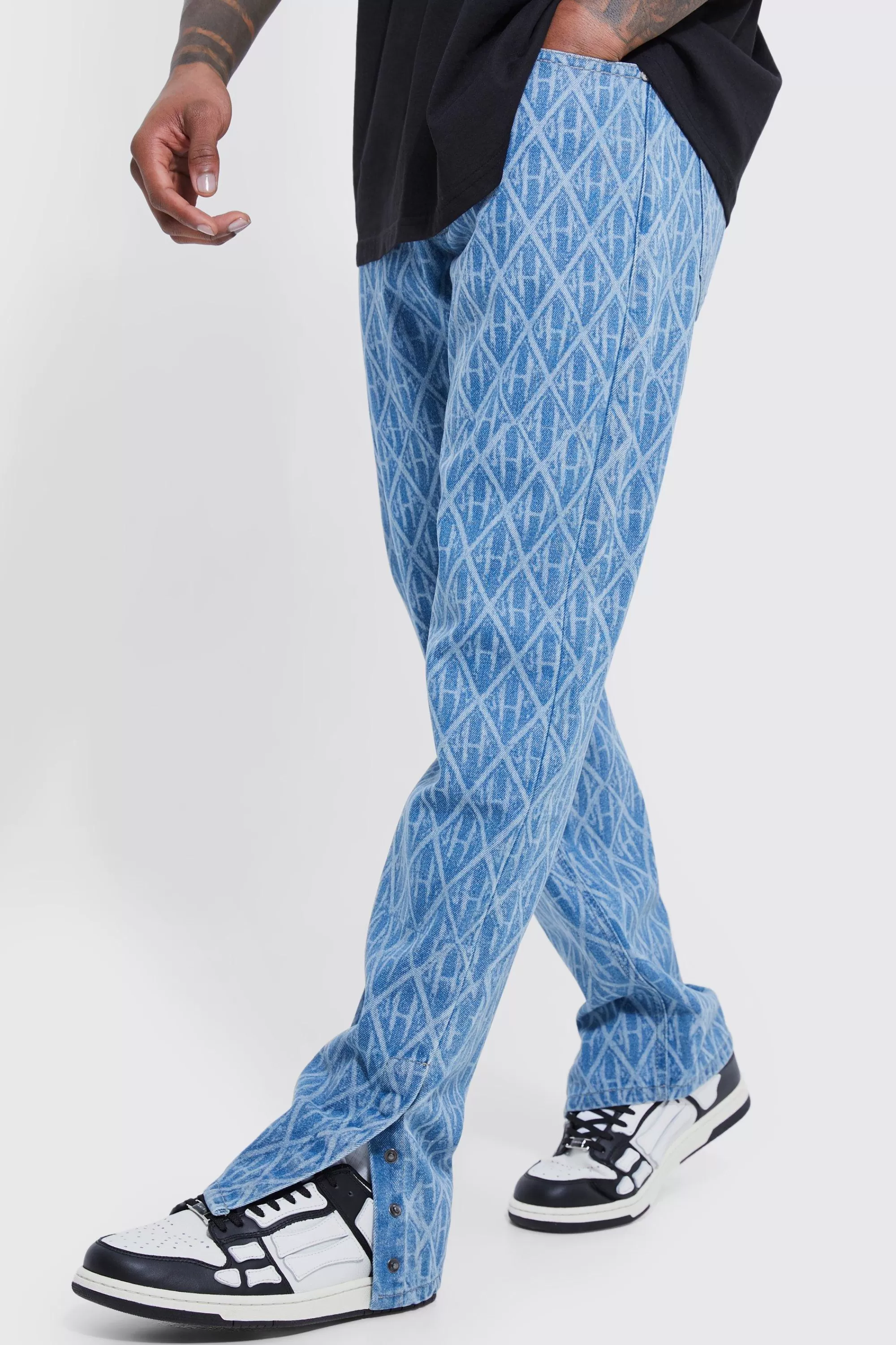 boohooMAN Straight Leg Man Laser Print Jeans | UK