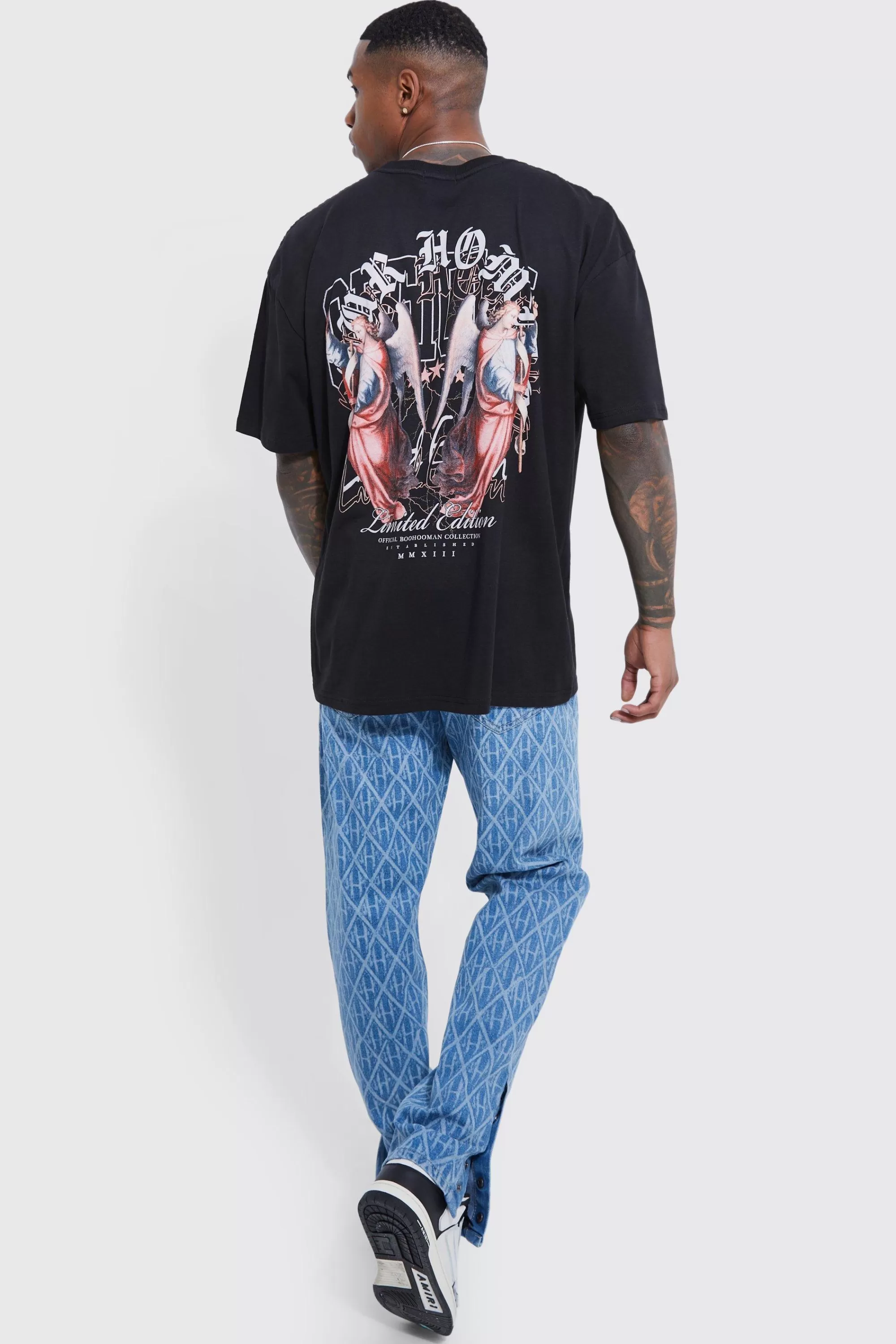 boohooMAN Straight Leg Man Laser Print Jeans | UK