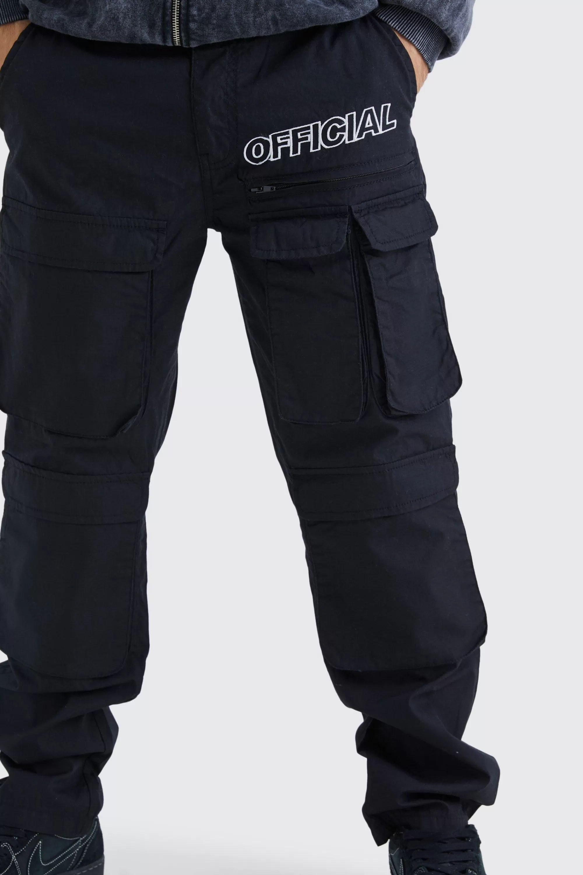 boohooMAN Straight Leg Multi Cargo Ripstop Trouser With Tonal Branding | UK