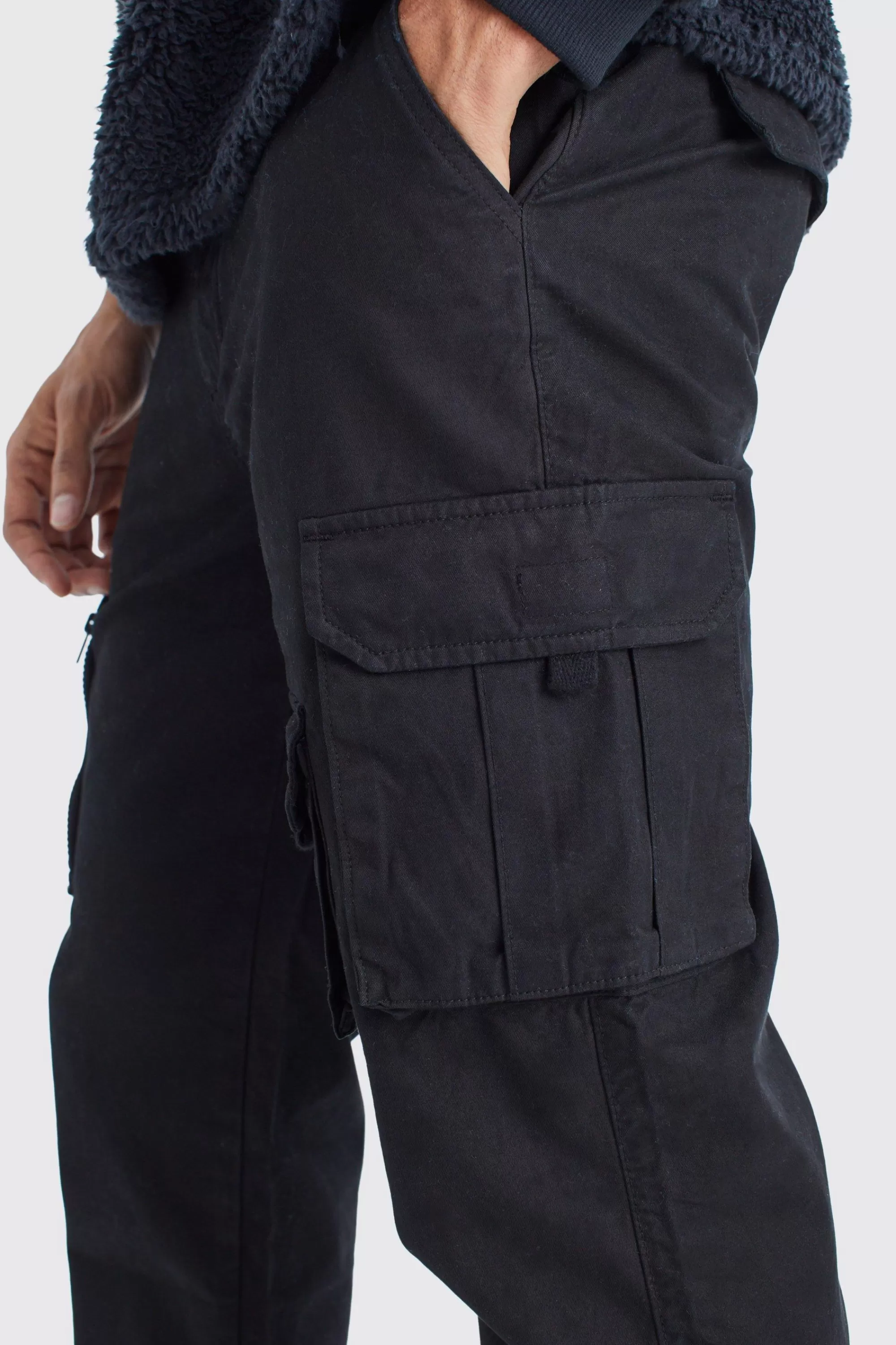 boohooMAN Straight Leg Multi Cargo Trouser With Woven Tab | UK