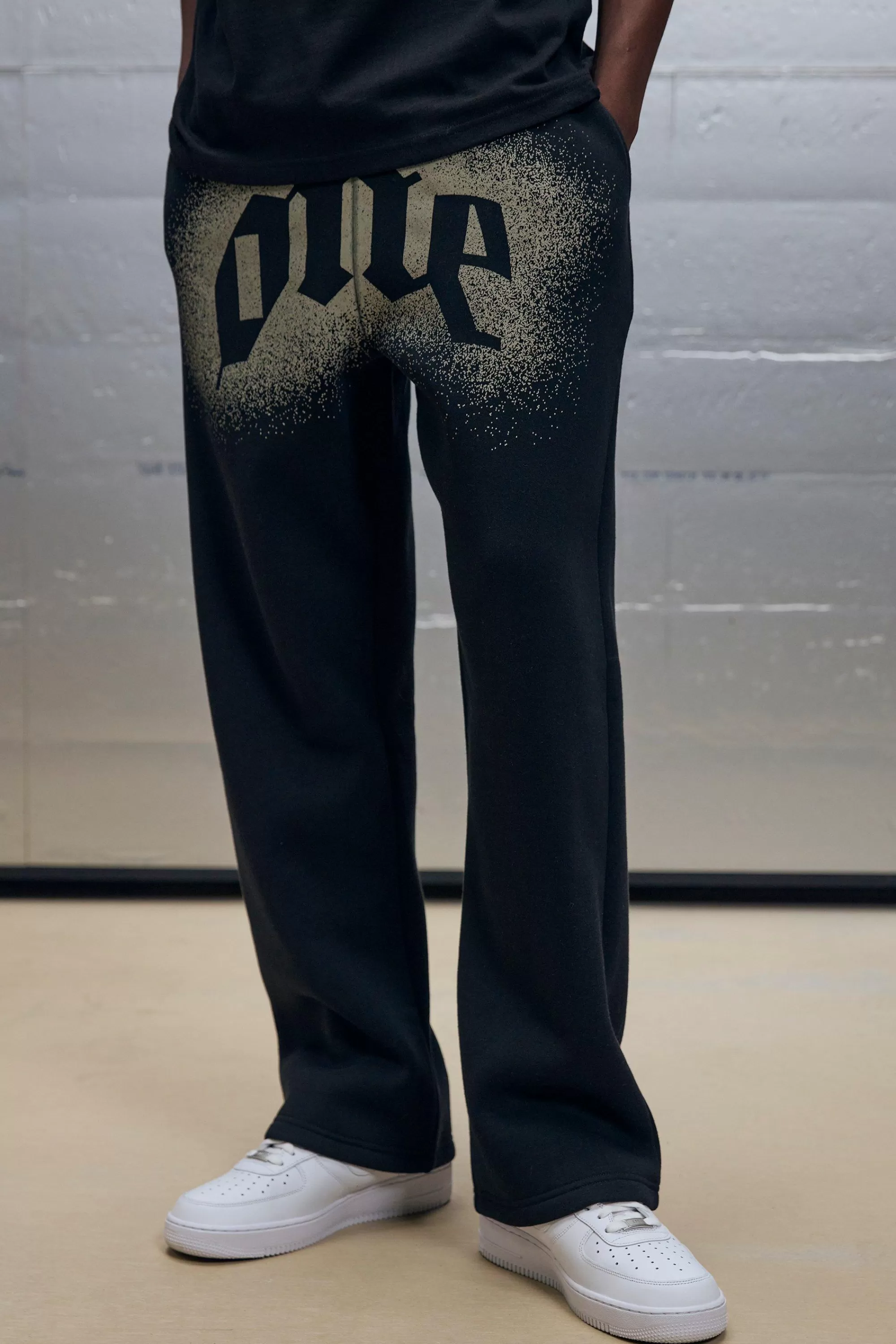 boohooMAN Straight Leg One Front Graphic Joggers | UK