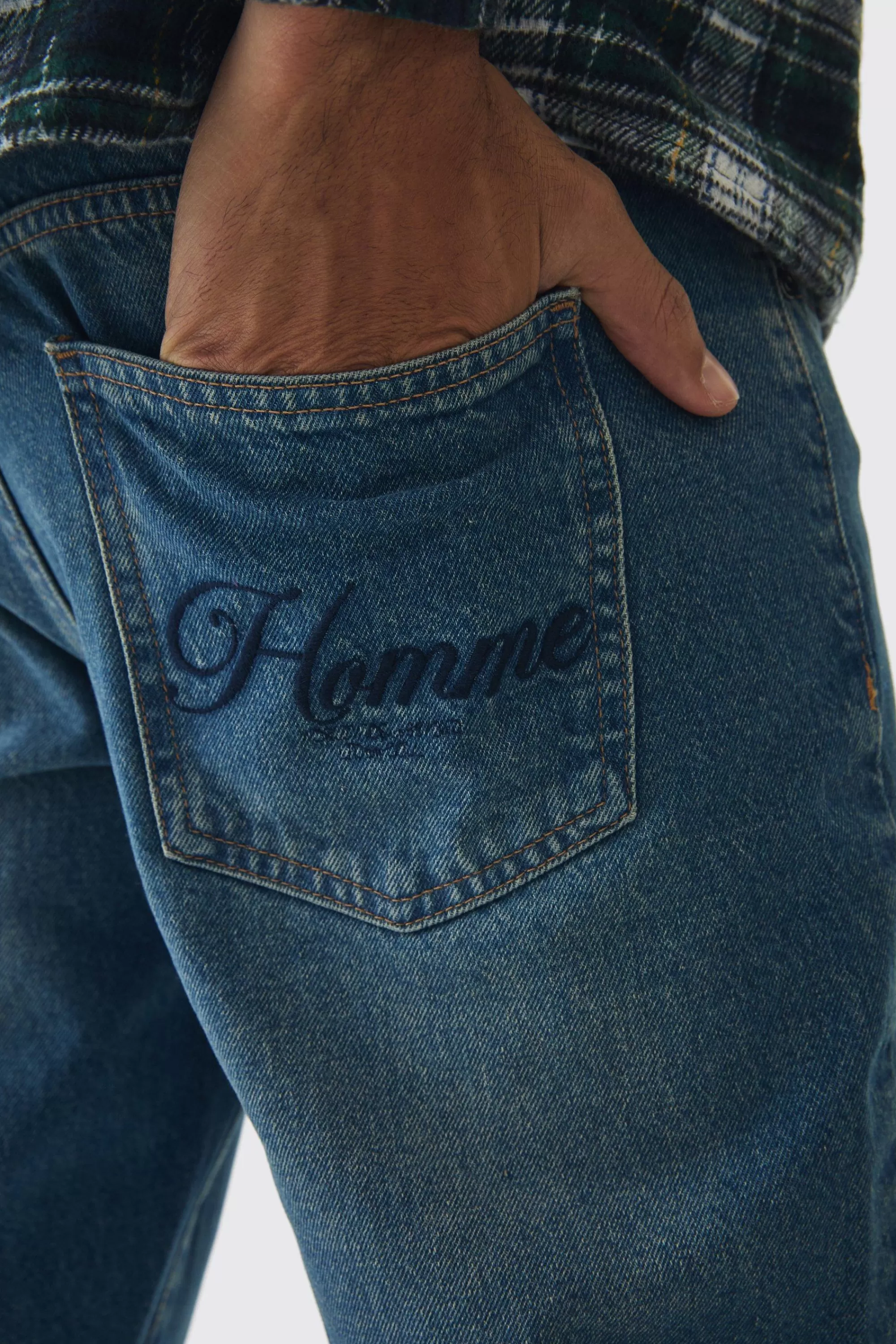 boohooMAN Straight Leg Paint Splatter Jeans With Tonal Embroidery | UK