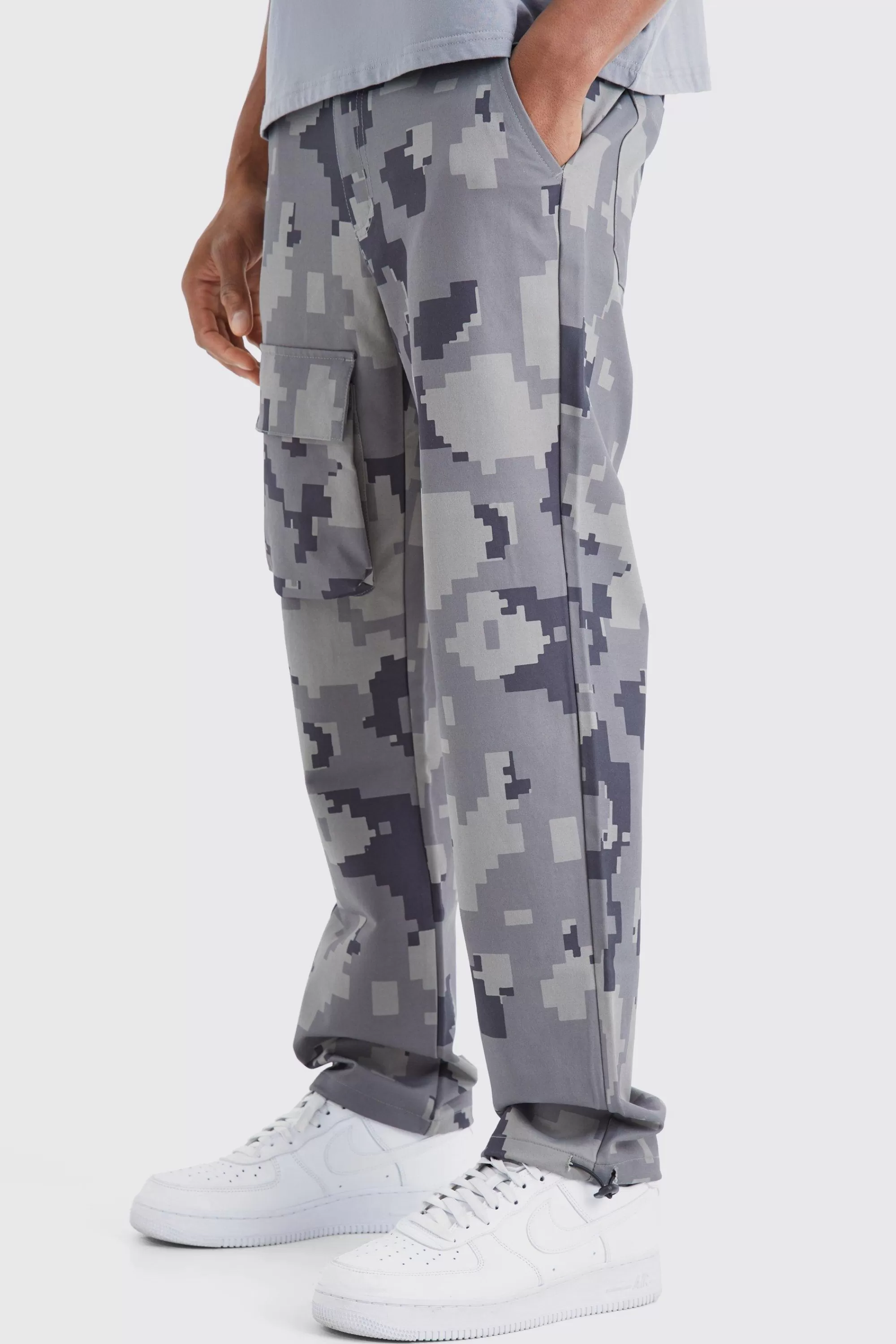 boohooMAN Straight Leg Pixel Camo Cargo Pocket Trouser | UK