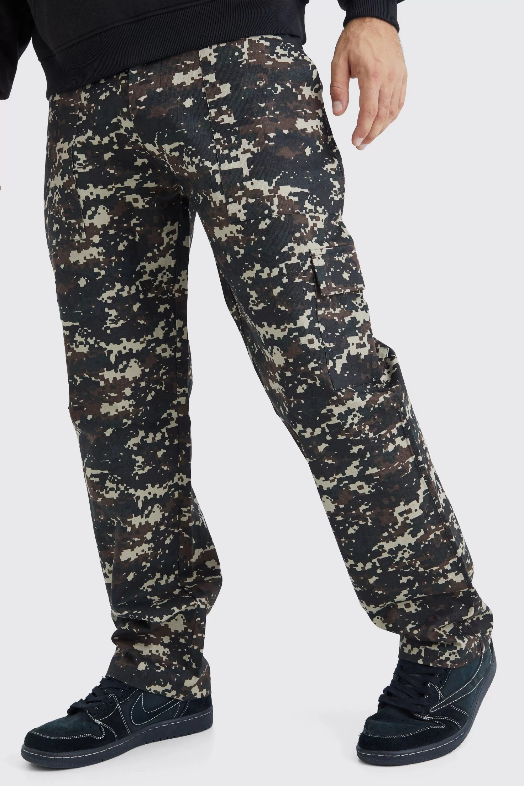 boohooMAN Straight Leg Pixilated Camo Trouser | UK