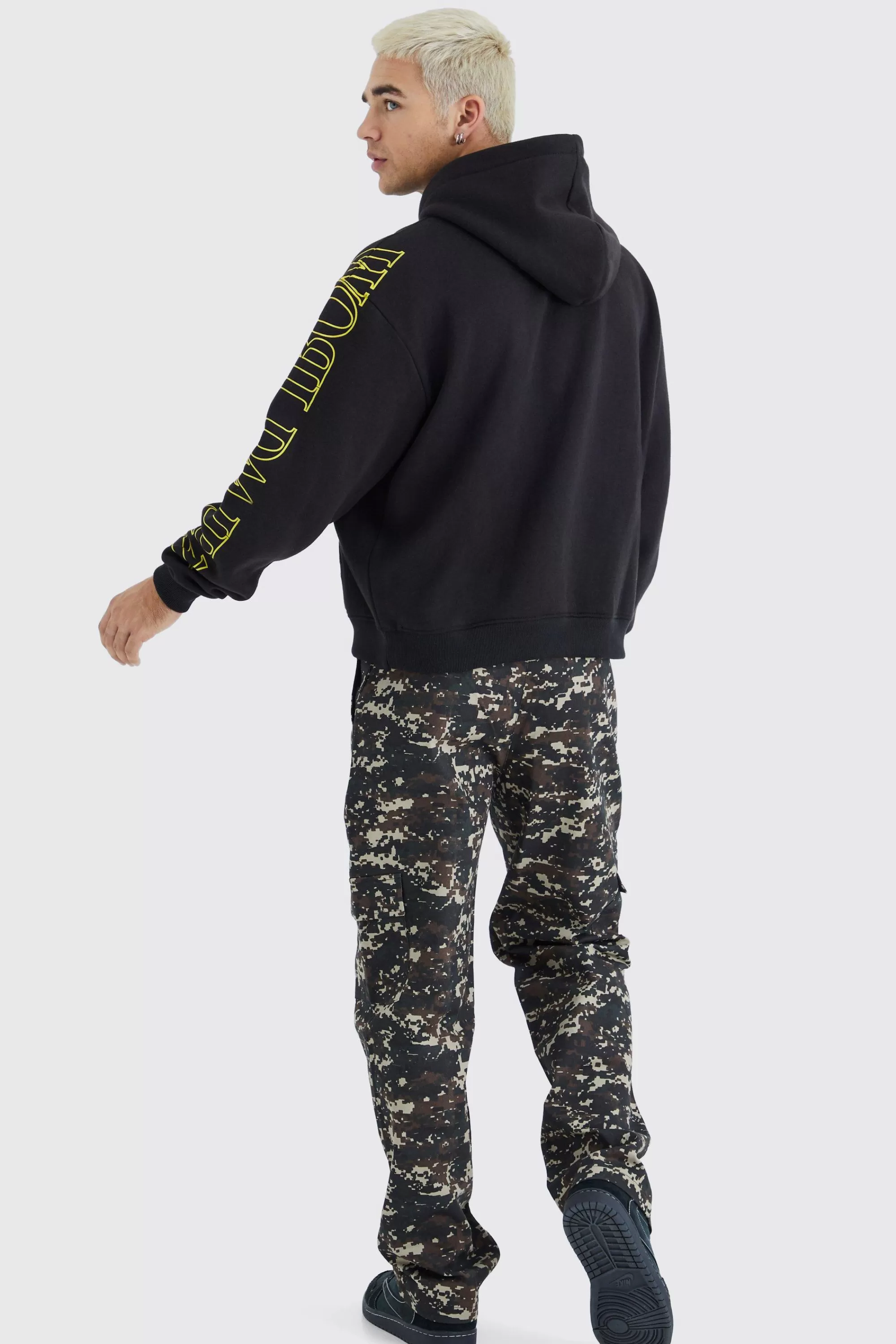 boohooMAN Straight Leg Pixilated Camo Trouser | UK