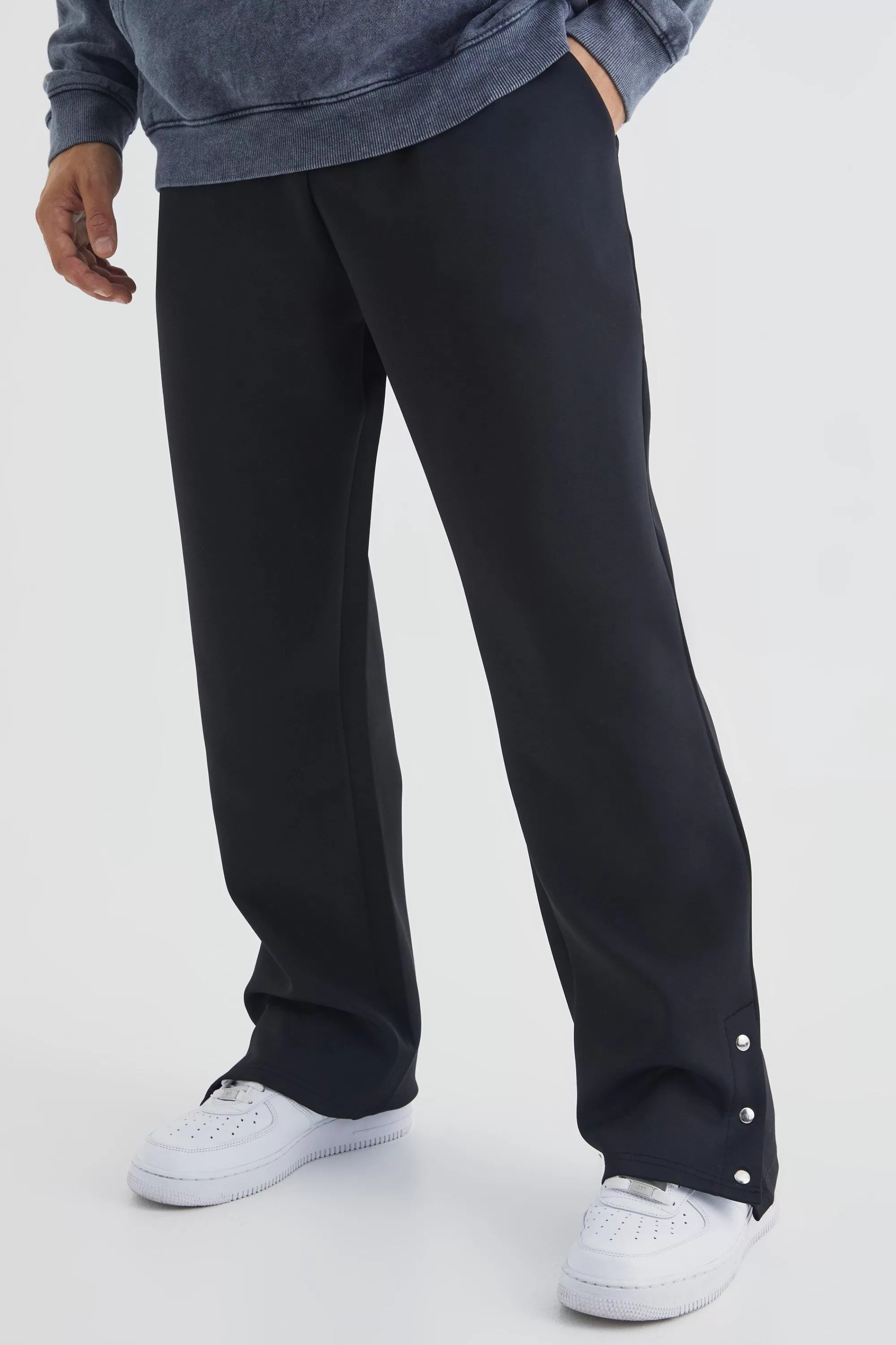 boohooMAN Straight Leg Popper Hem Scuba Joggers | UK