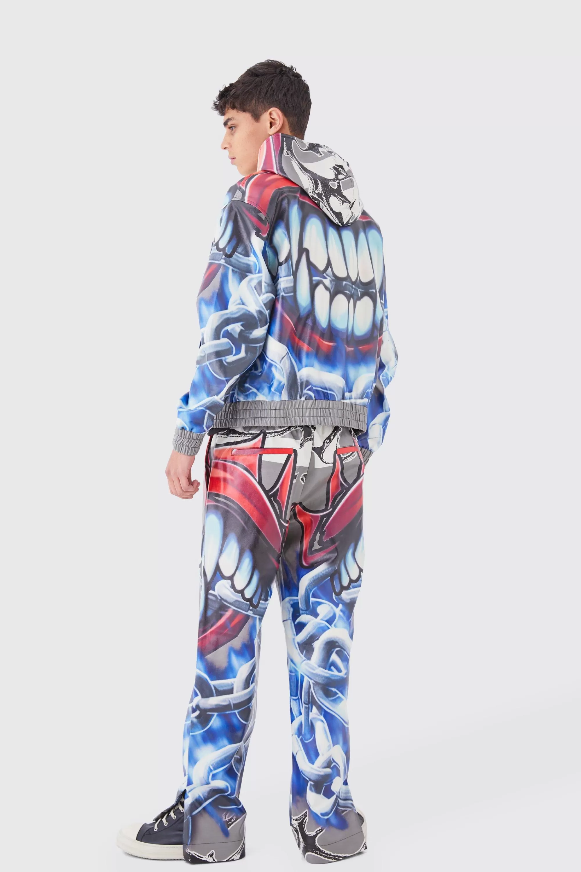 boohooMAN Straight Leg Printed Pu Trousers | UK