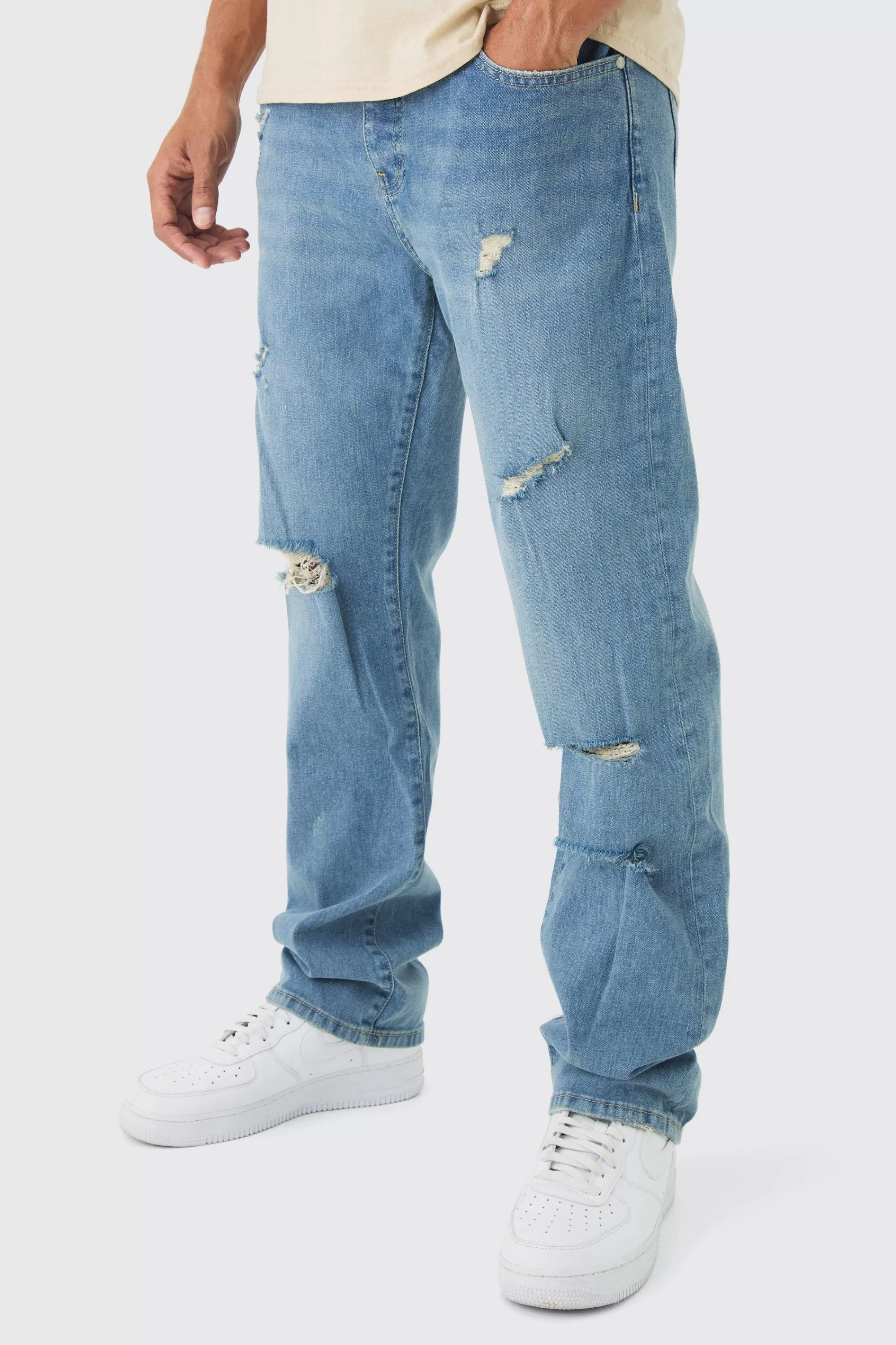 boohooMAN Straight Leg Ripped Jeans | UK