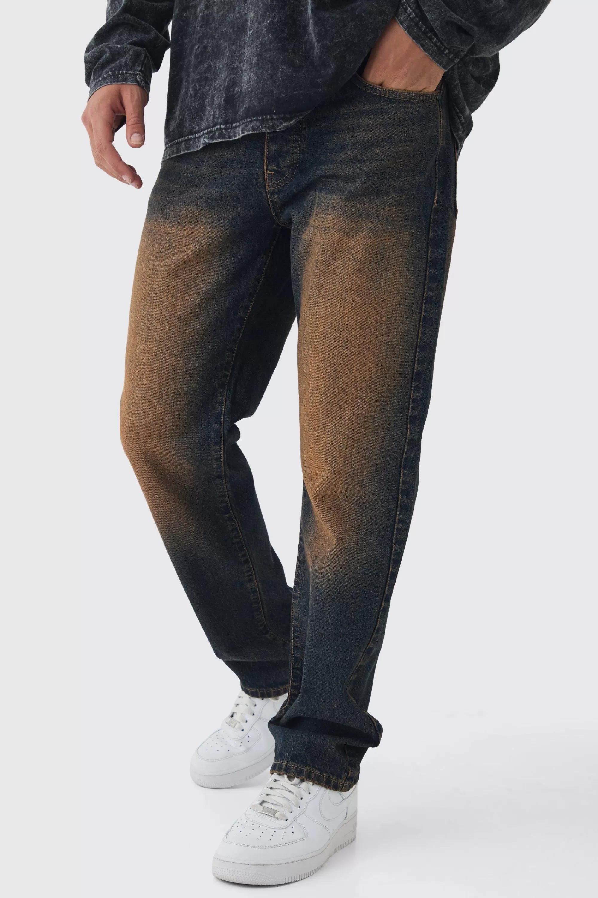 boohooMAN Straight Leg Tinted Jeans | UK