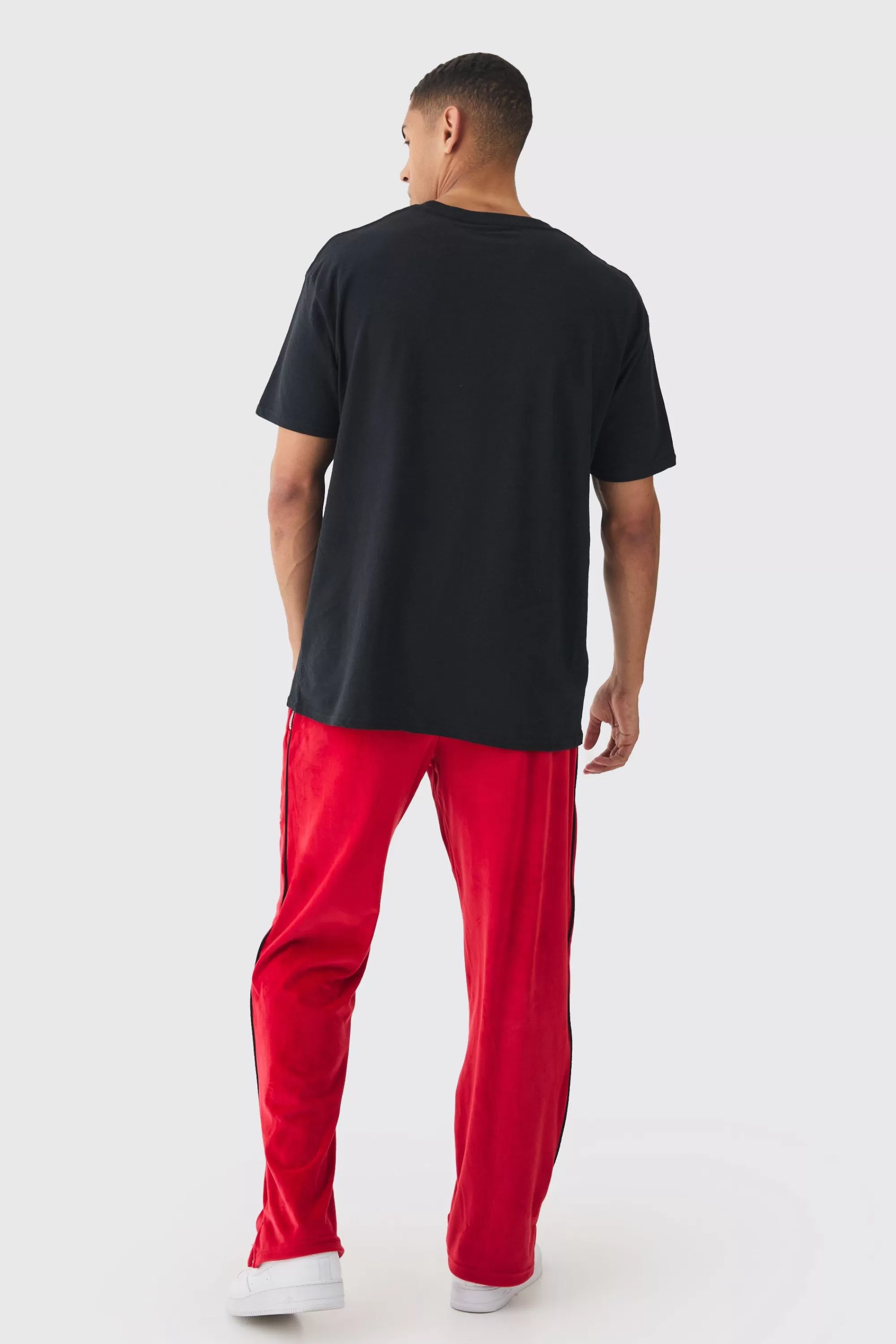 boohooMAN Straight Leg Varsity Velour Jogger | UK