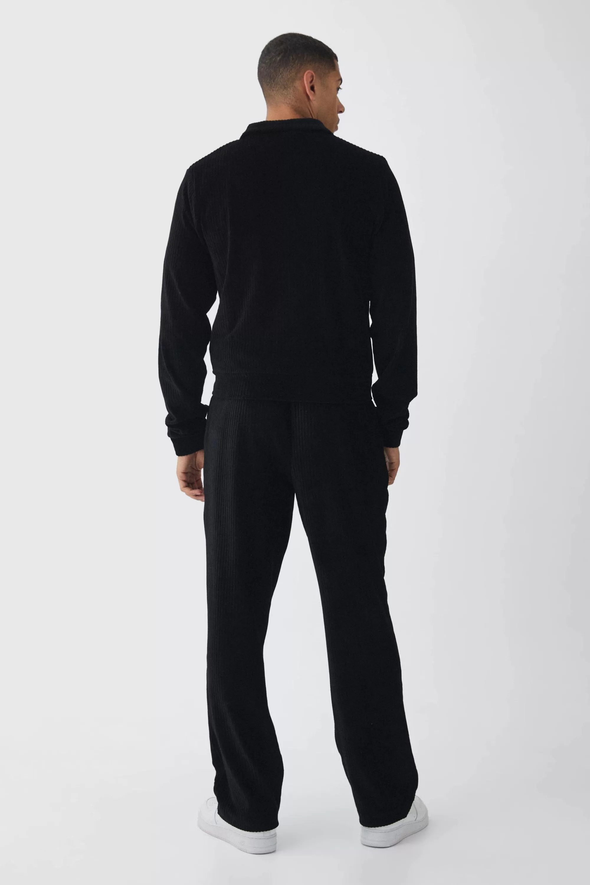 boohooMAN Straight Leg Velour Pleated Jogger | UK
