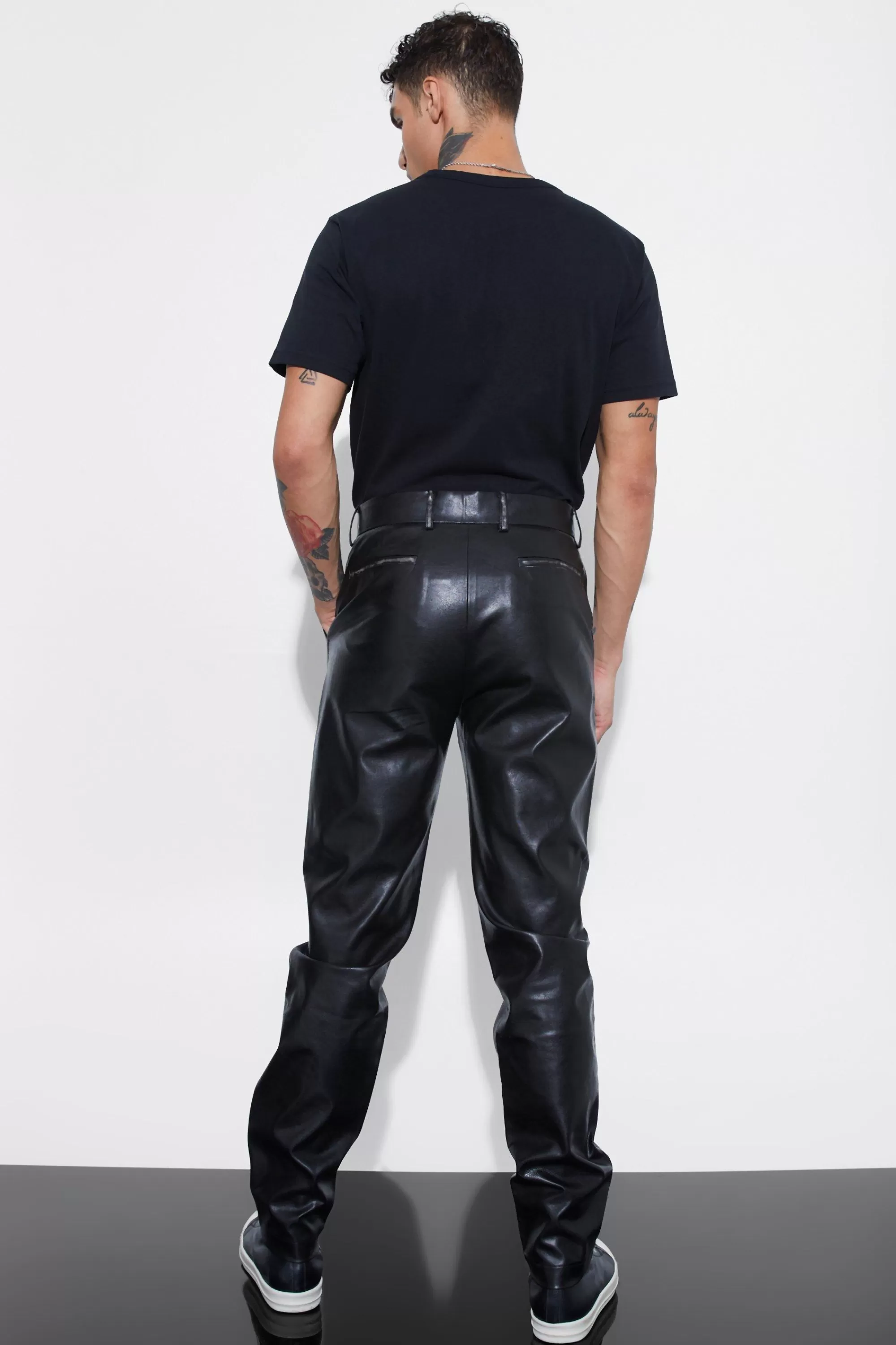 boohooMAN Straight Leg Washed Pu Trouser | UK
