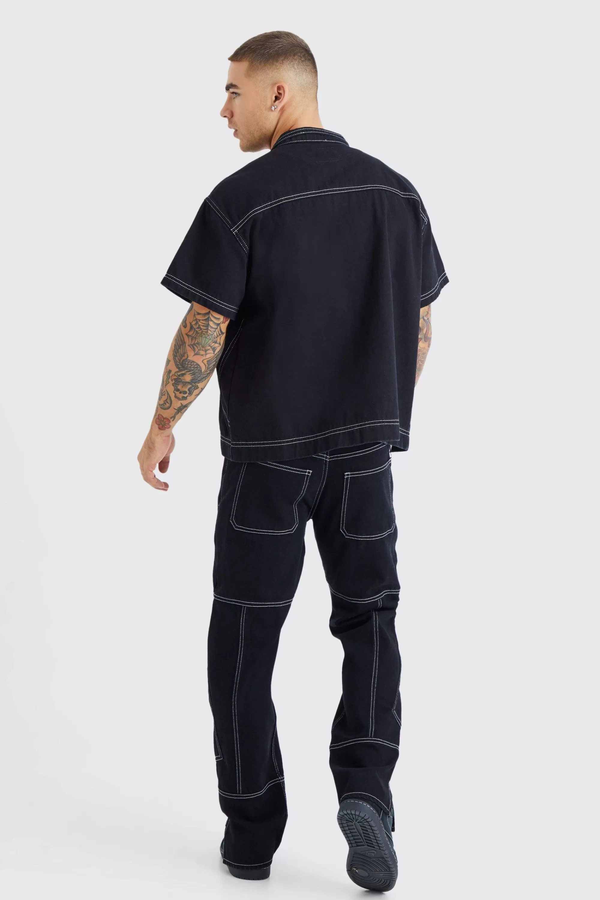 boohooMAN Straight Rigid Contrast Stitch Zip Hem Jeans | UK